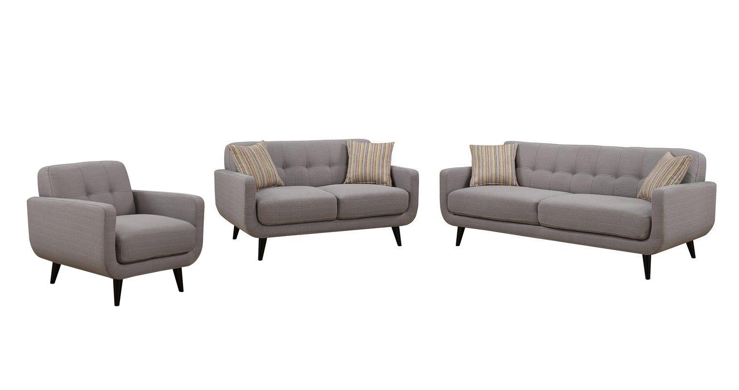 Contemporary Sofa Loveseat and Chair Set Crystal CRYSTAL-GREY-3PC-SET in Gray Fabric
