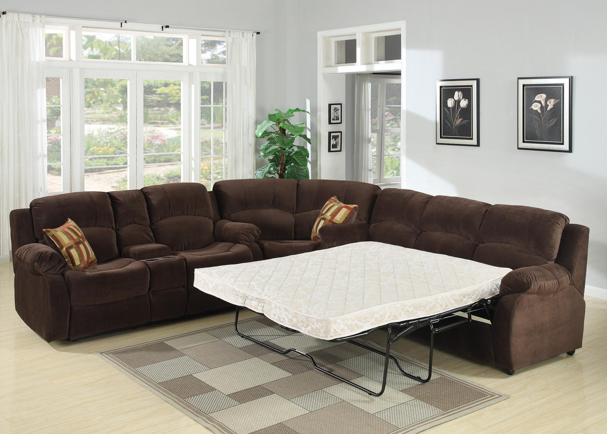 Contemporary Reclining Sectional Tracey TRACEY-3PC-SECTIONAL in Chocolate Polyester