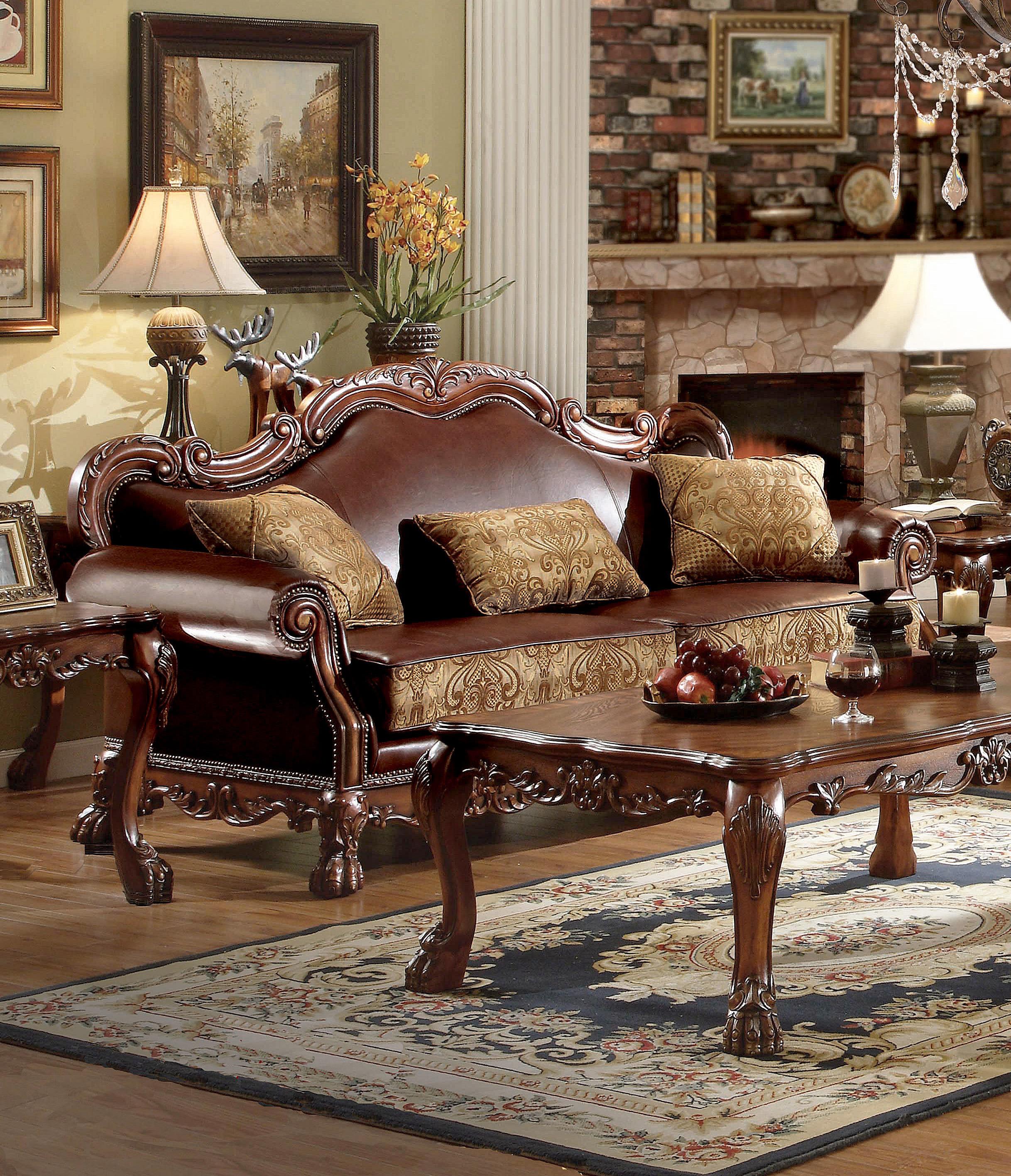 Traditional,  Vintage Sofa Dresden-15160 Dresden-15160 in Oak, Cherry, Brown Faux Leather