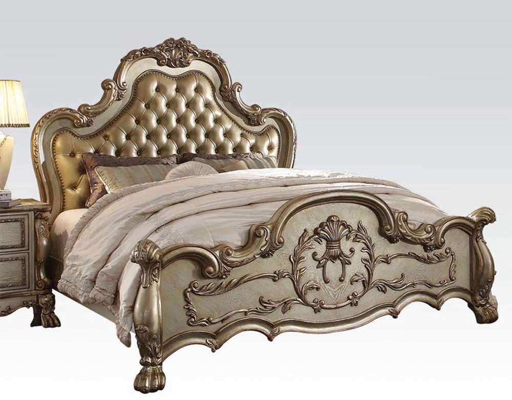 

    
Tufted Gold Patina Queen Bed Dresden 23160Q Acme Victorian Classic
