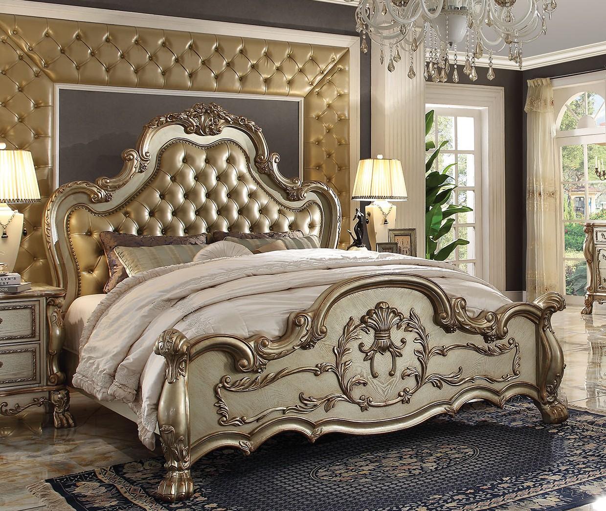 

    
Tufted Gold Patina Queen Bed Dresden 23160Q Acme Victorian Classic
