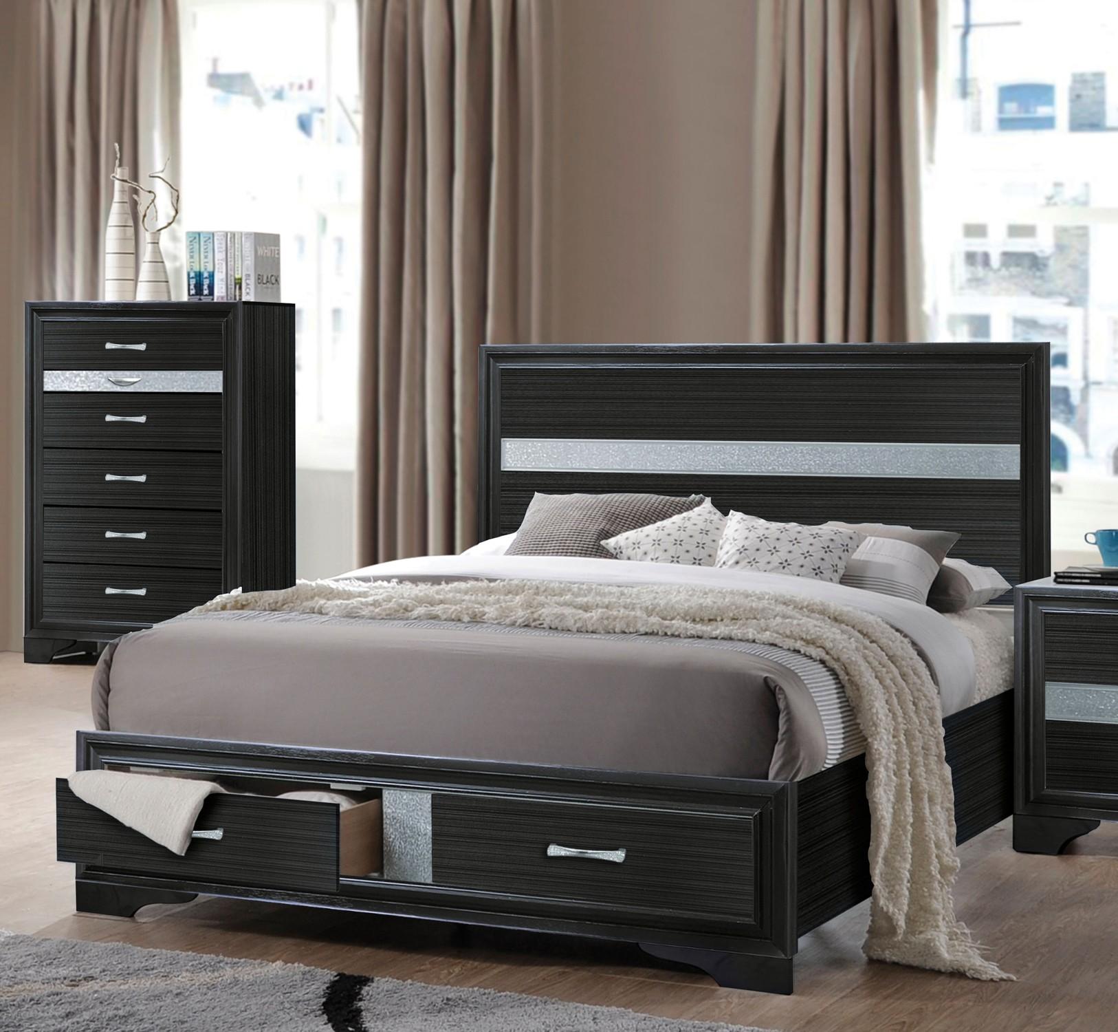 

    
Black Wood King Storage Bed Contemporary Naima 25897EK Acme
