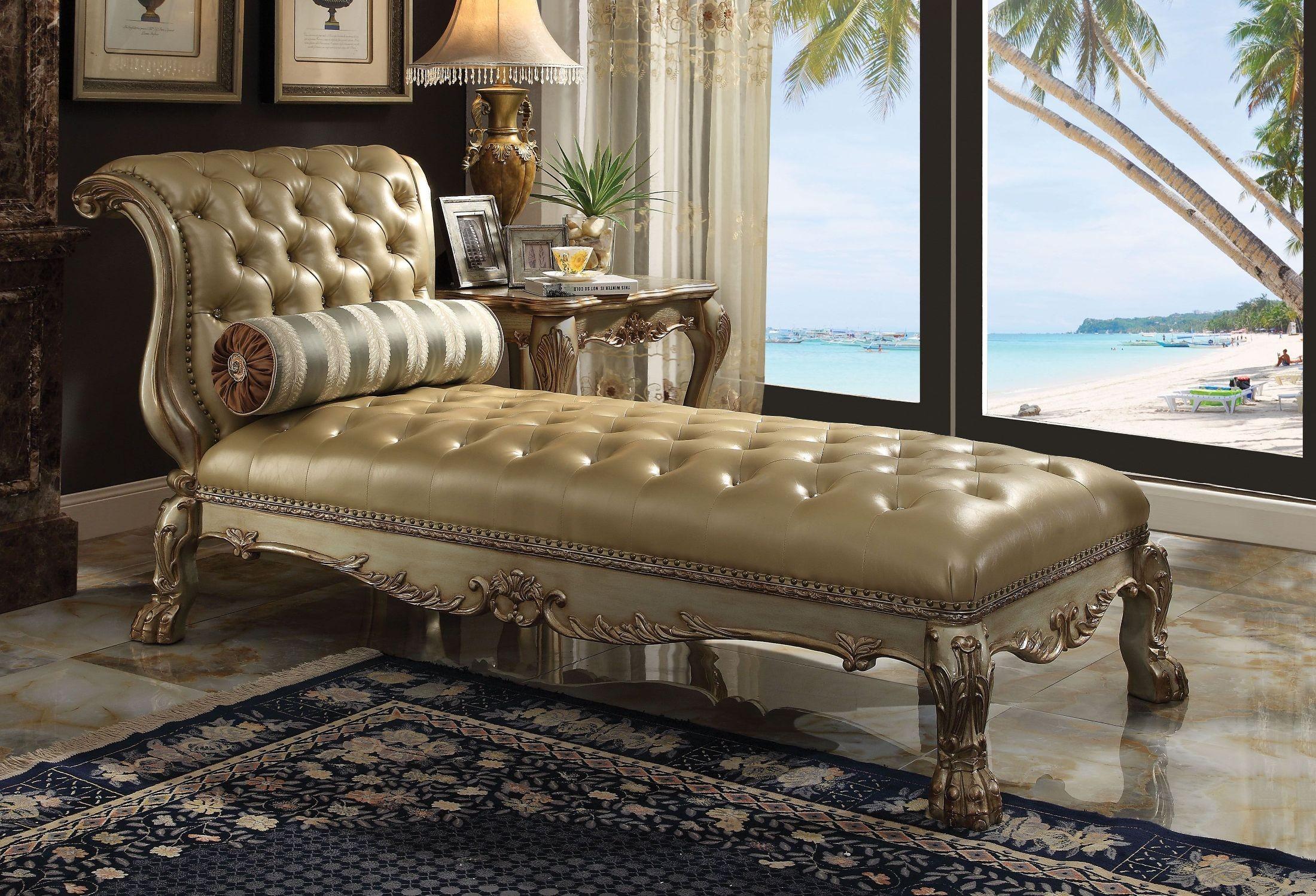 Classic, Traditional Chaise Dresden 96489 96489 Dresden  -Chaise in Bone, Gold Faux Leather