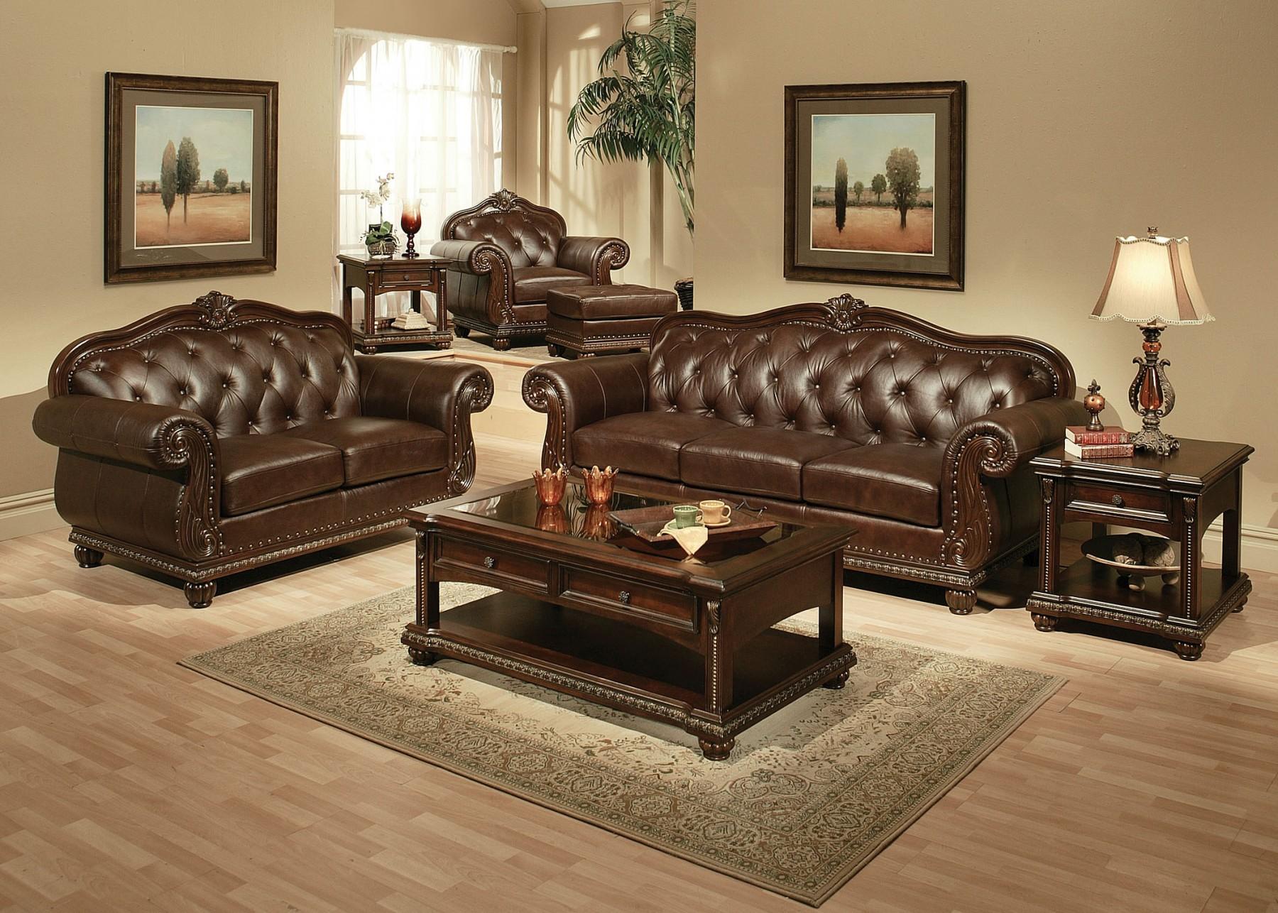 Classic, Traditional Sofa Set Anondale 15030 15030 Anondale Set-2 in Cherry, Espresso Top grain leather