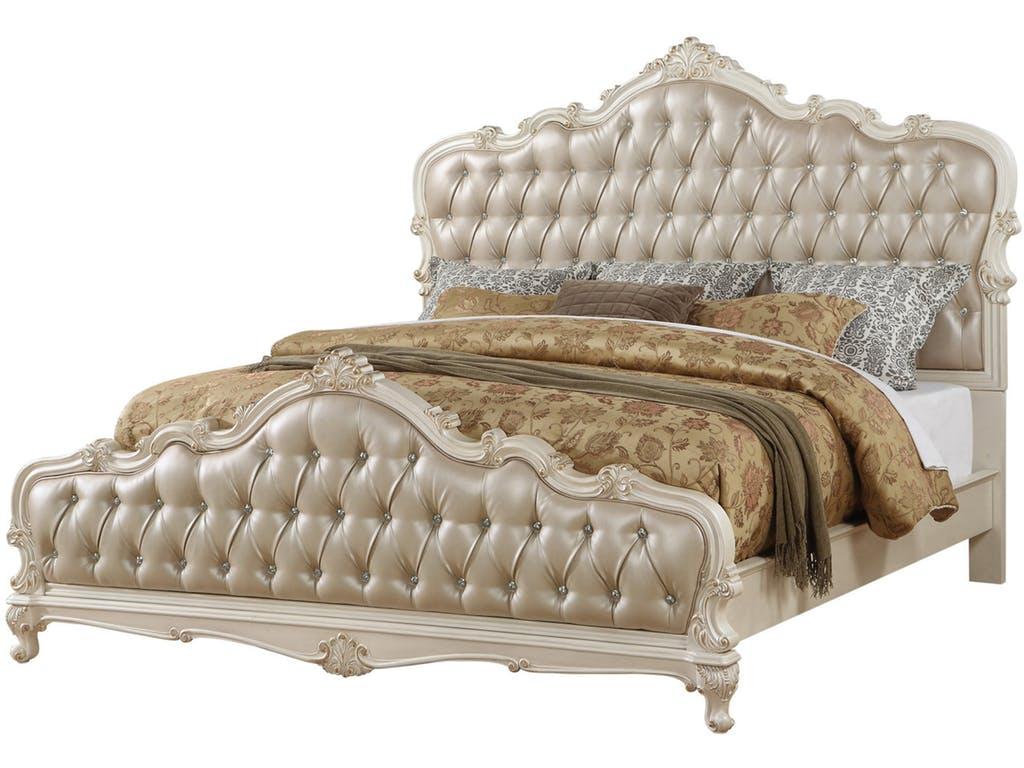

    
Rose Gold Pearl White King Bed Chantelle 23537EK Acme Classic
