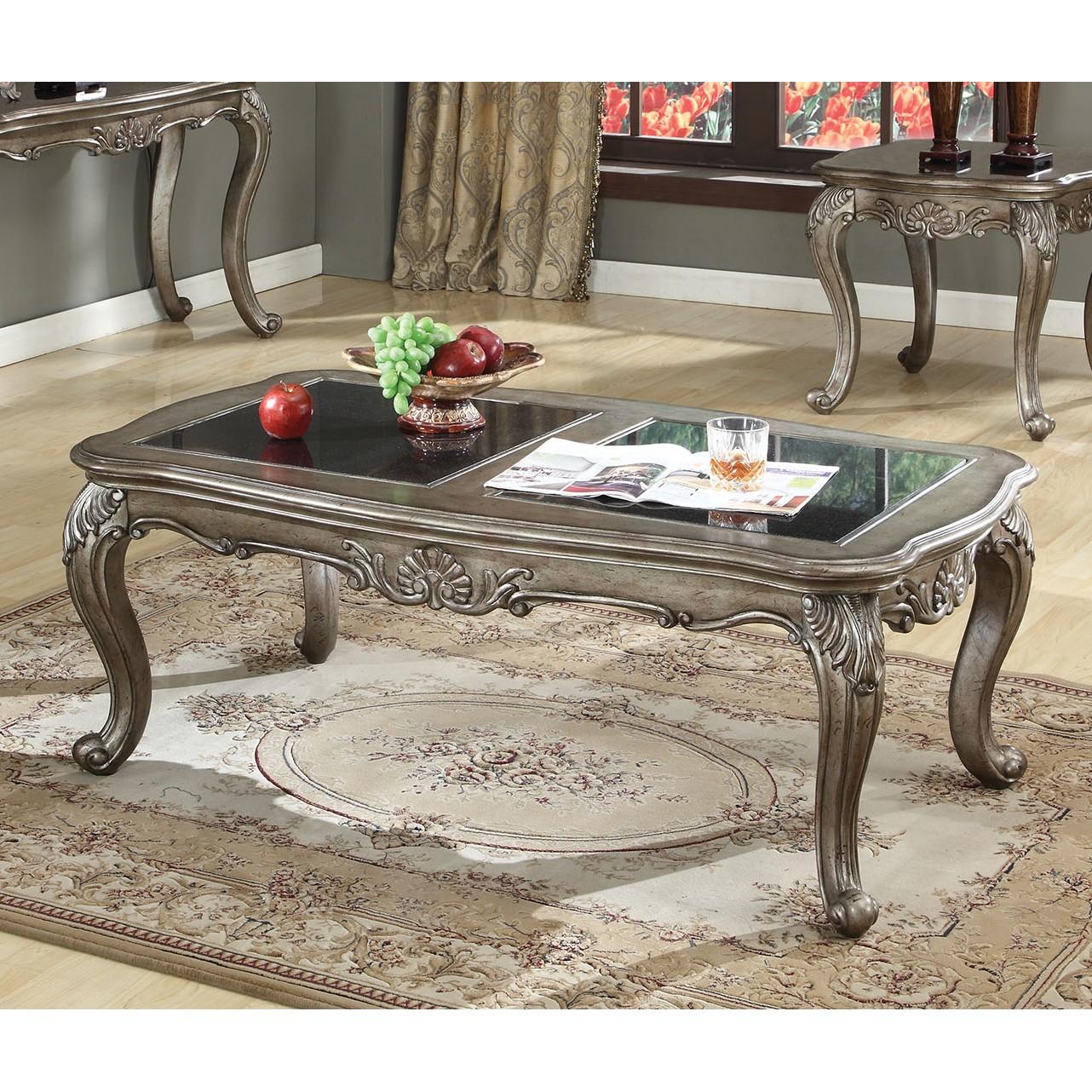 

        
Acme Furniture Chantelle 51540 Sofa Loveseat Coffee Table End table Platinum/Antique Silver Fabric 00840412515408
