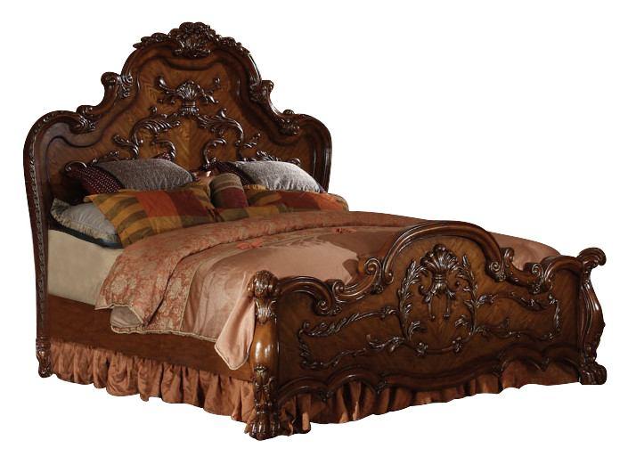 

    
 Shop  Cherry Oak Queen Bedroom Set 4Pcs Carved Wood 12140Q Dresden Acme Classic
