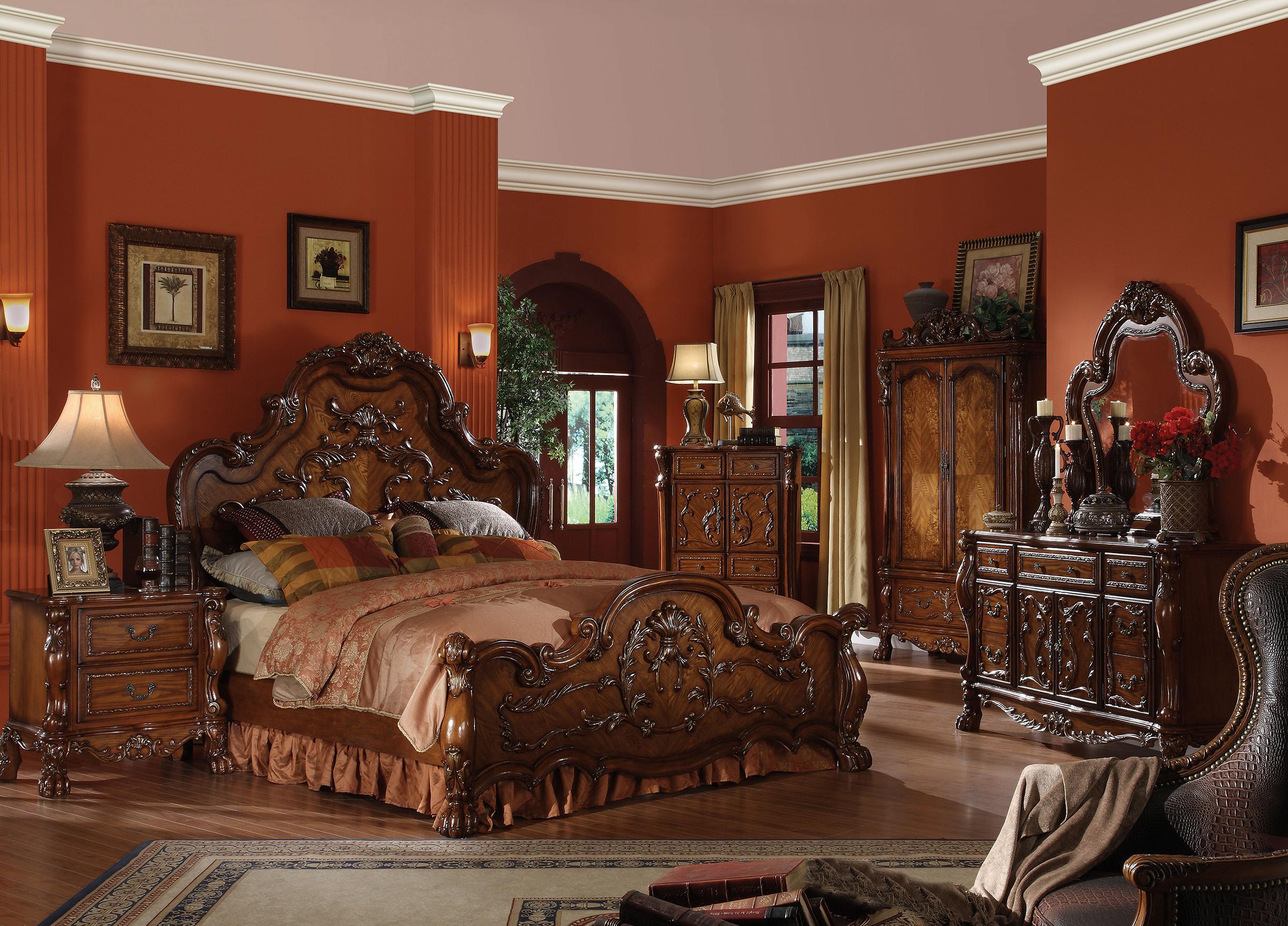 

    
Cherry Oak Queen Bedroom Set 4Pcs Carved Wood 12140Q Dresden Acme Classic
