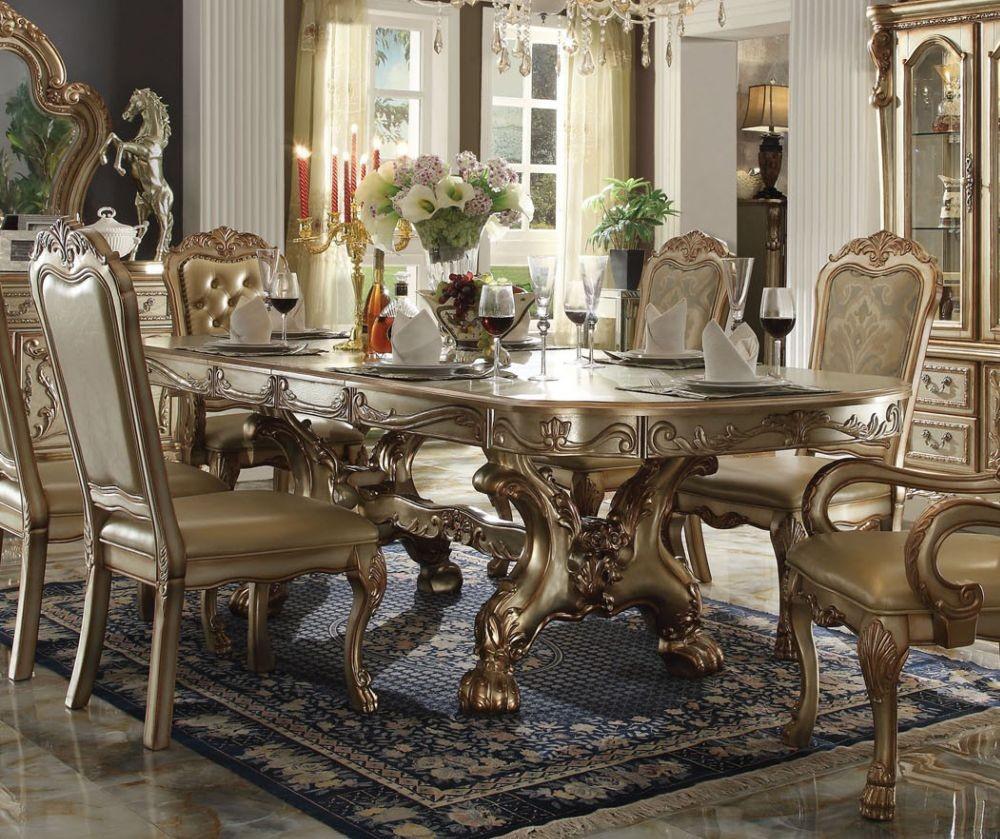 

    
Dresden Gold Patina Extendable Double Pedestal Dining Table Acme Furniture 63150
