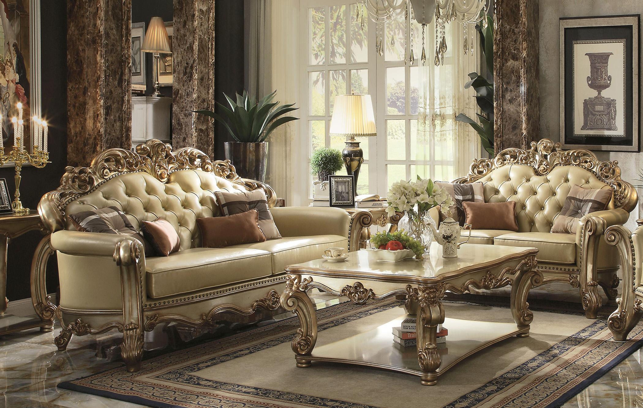 Classic, Traditional Sofa Loveseat Vendome-53000 Vendome-53000-Set-2 in Beige Polyurethane