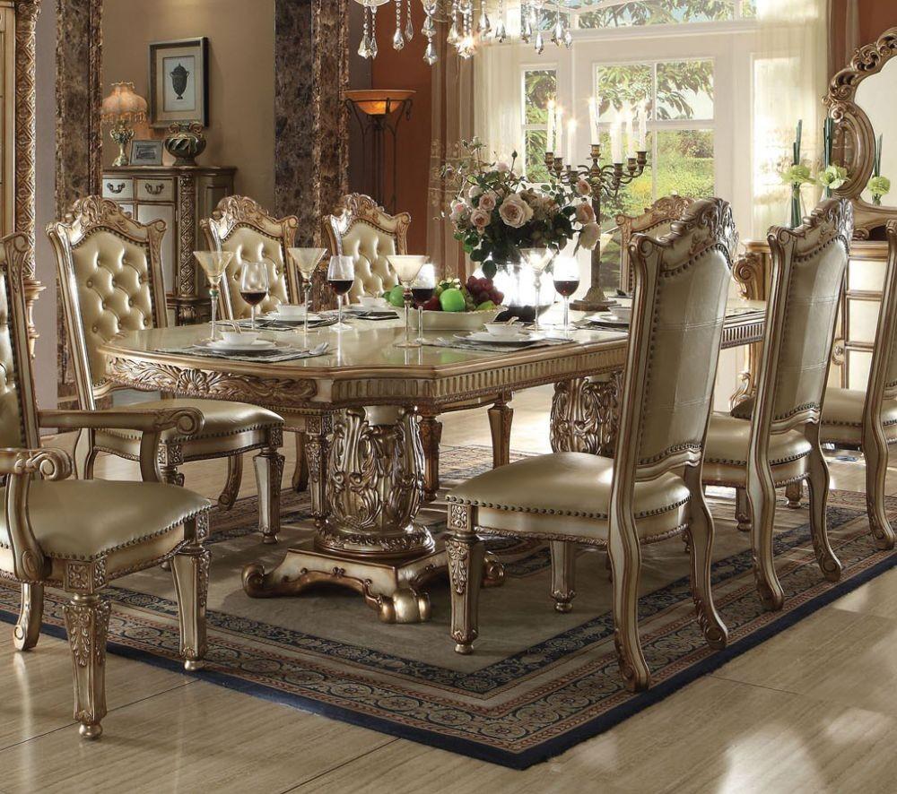 Classic, Traditional Dining Table Set Vendome 63000 63000 Vendome-Set-5 in Bone, Gold Polyurethane