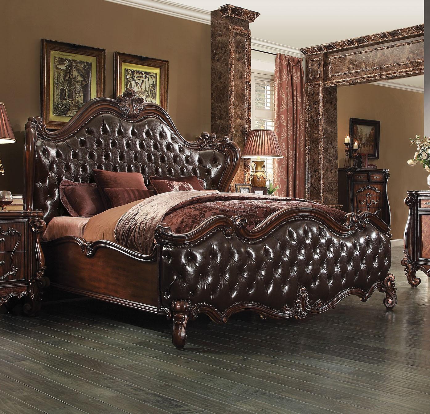 Classic, Traditional Panel Bed Versailles-21117EK Versailles-21117EK in Cherry Finish, Brown Polyurethane