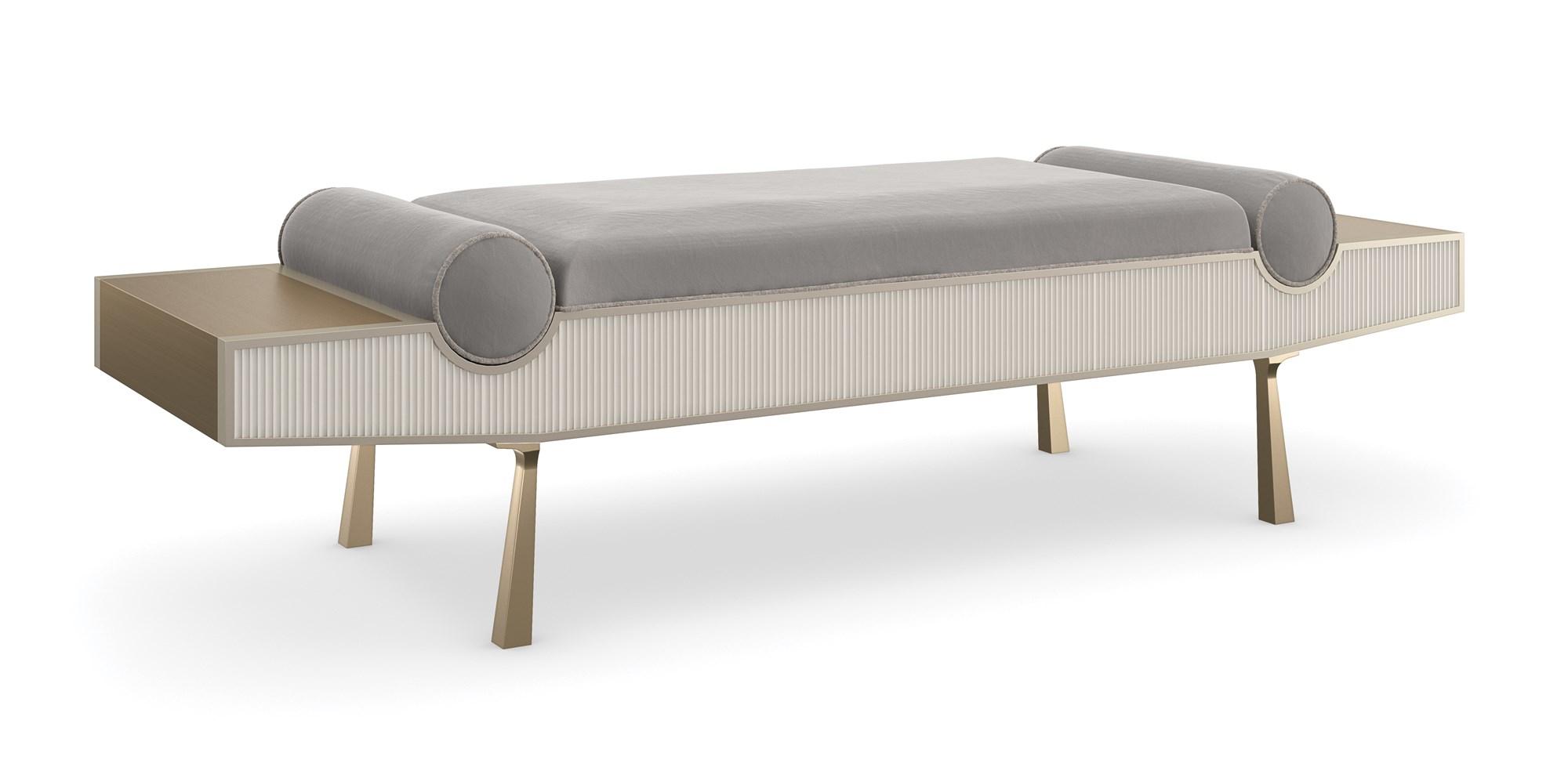 

    
Almond Milk & Champagne Pearl Finish Bench ROLL PLAY by Caracole
