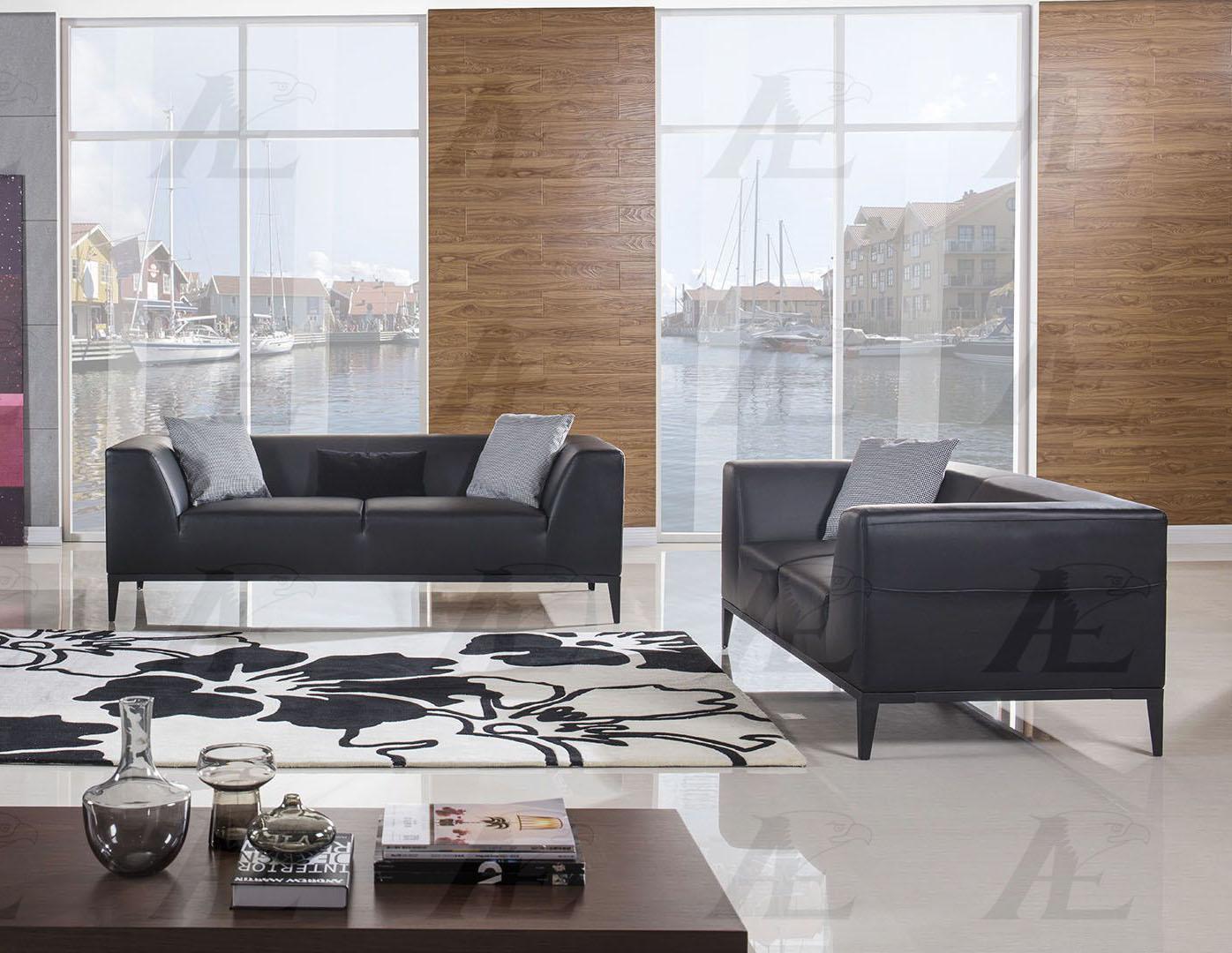 Contemporary, Modern Sofa Set AE-D820-BK AE-D820-BK-2PC in Black Bonded Leather