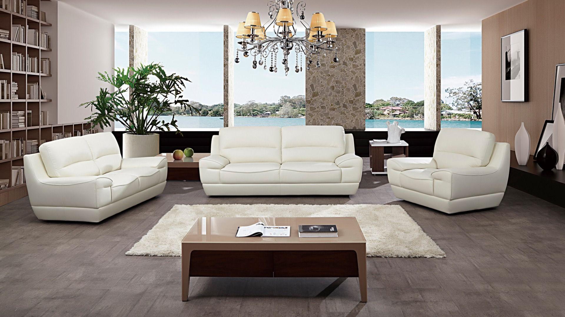 Contemporary, Modern Sofa Set EK018-W EK018-W-Set-3 in White Italian Leather