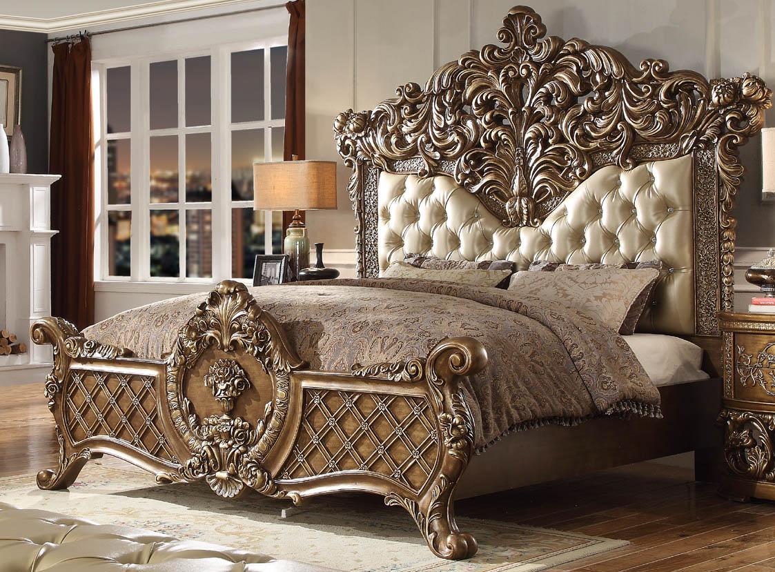 

    
Antique Gold & Brown King Bedroom Set 3Pcs Traditional Homey Design HD-8018

