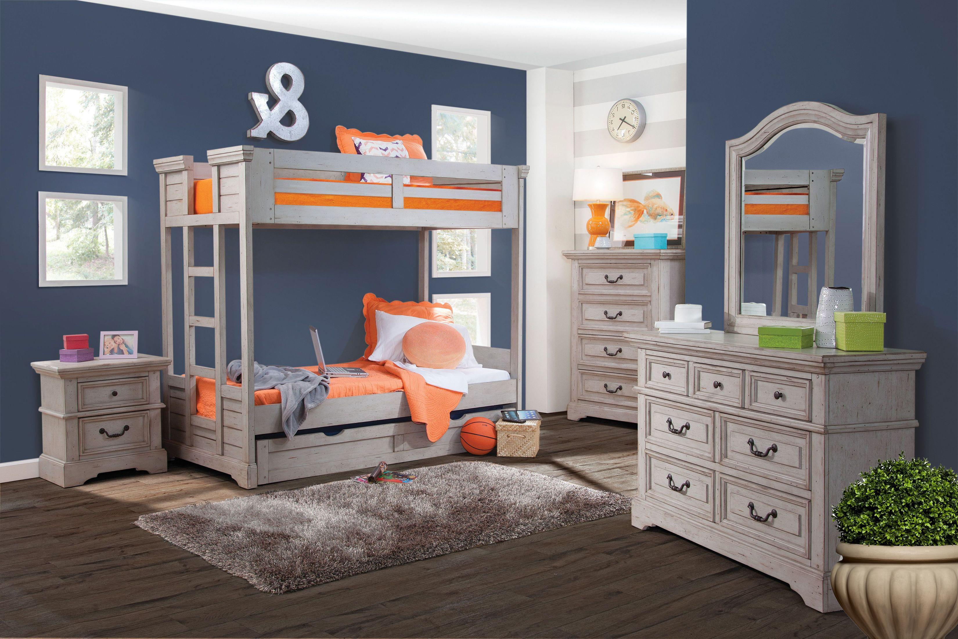 Classic, Traditional Twin Bunk Bed with Trundle Set 7820 STONEBROOK 7820-33BNK-906-NDM-4PC in Antique, Gray 