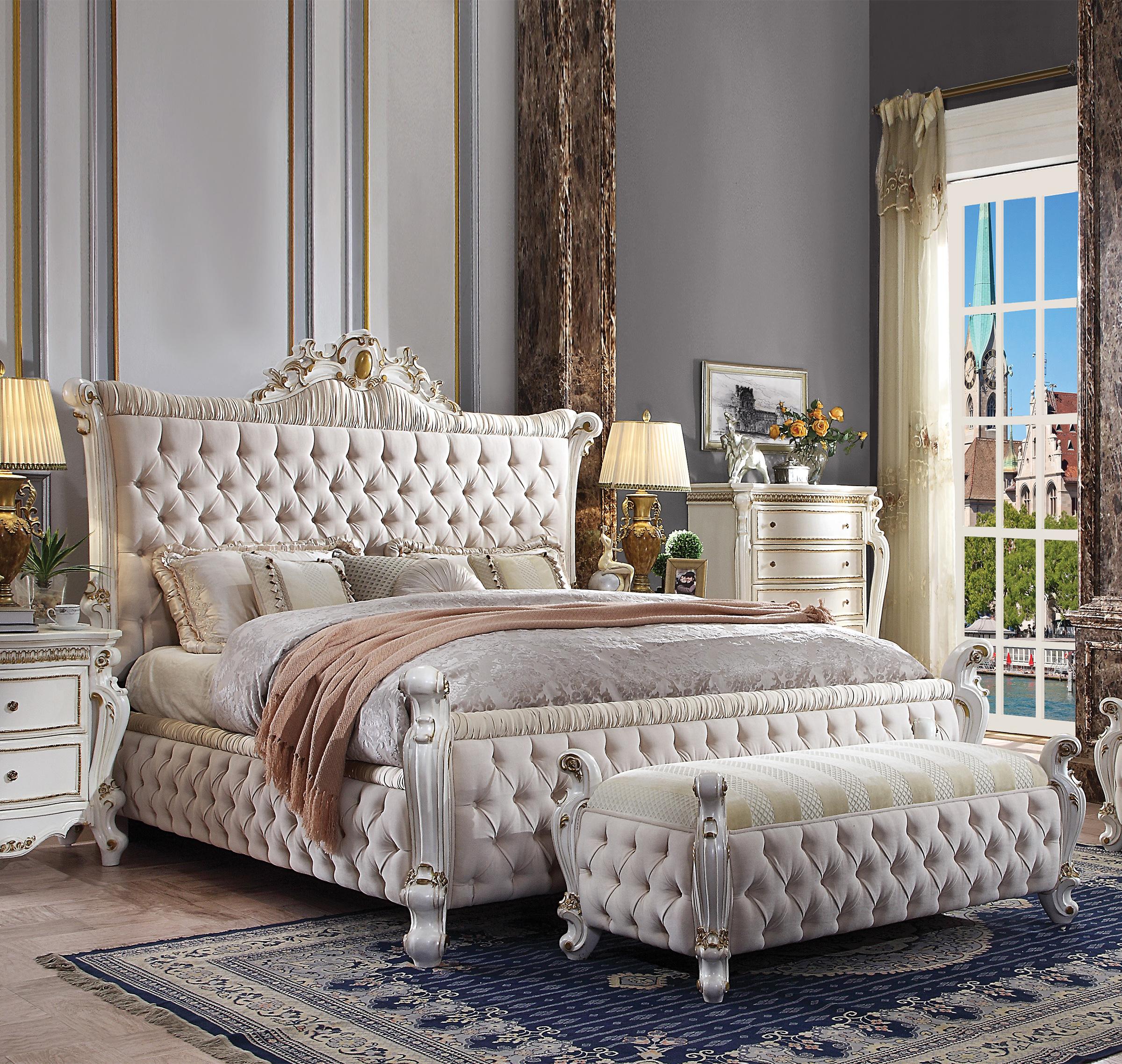Classic, Traditional Panel Bed Picardy-27877EK Picardy-27877EK in Pearl, Antique Fabric