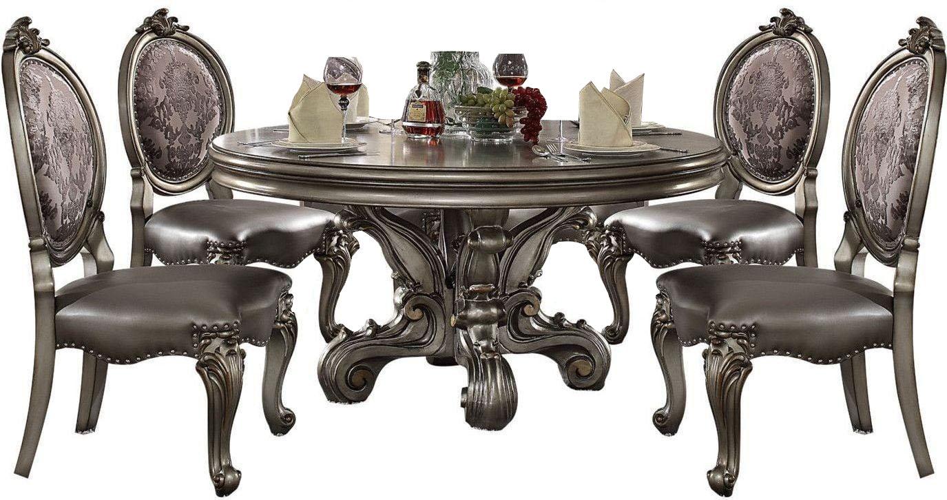 

    
Antique Platinum Carved Wood Devaney Round Dining Table Classic Traditional
