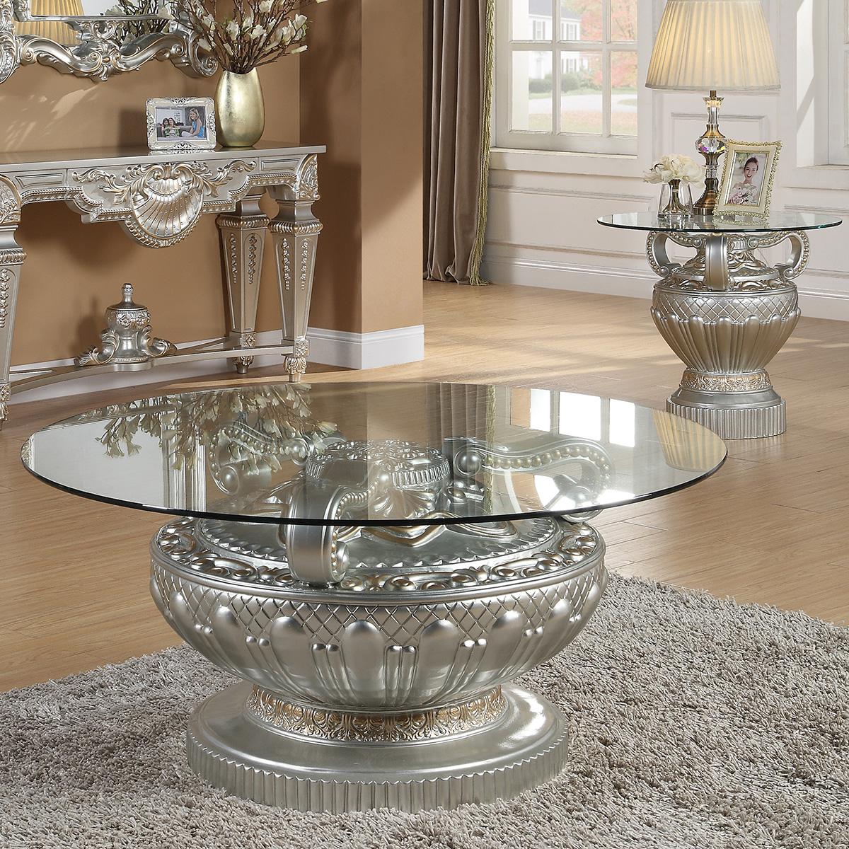Traditional Coffee Table Set HD-8908S HD-8908S - CTSET3 in Silver 