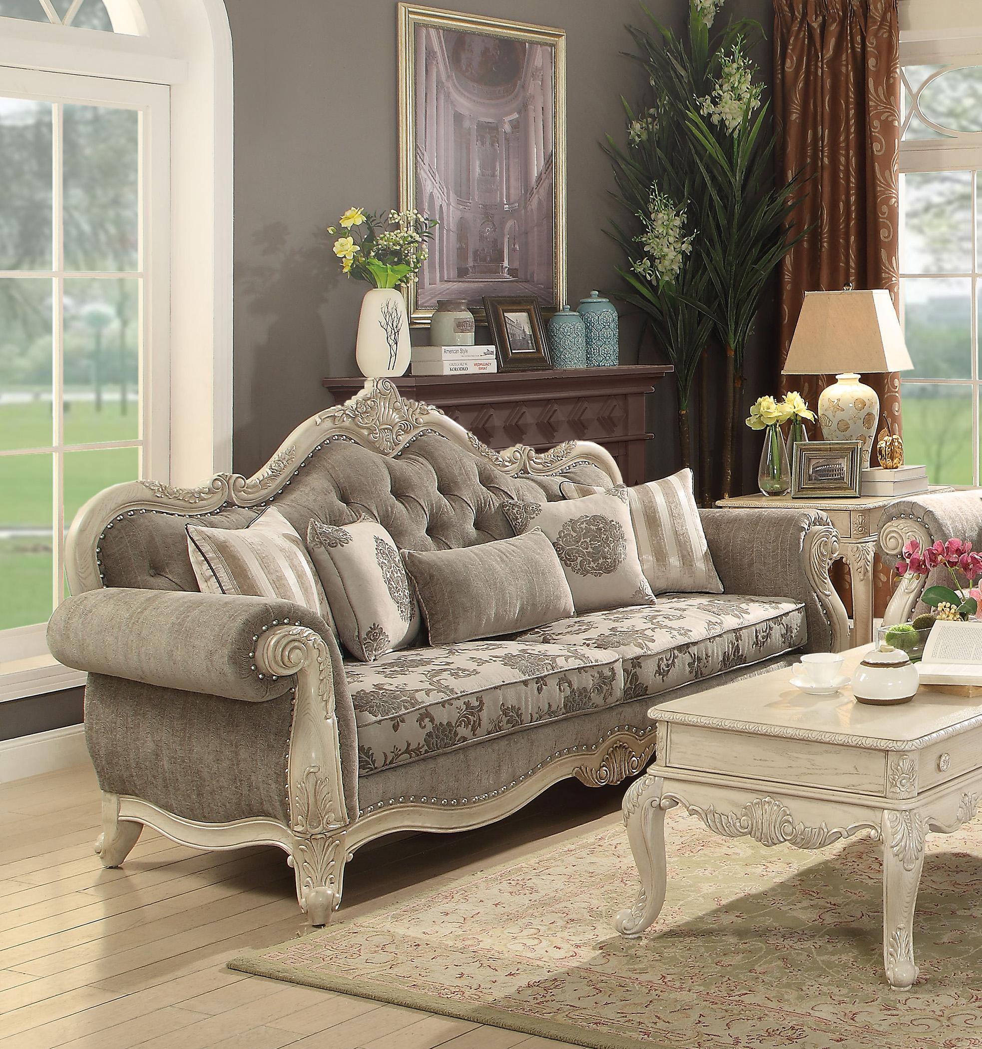

        
Acme Furniture Ragenardus-WH-56020 Sofa Loveseat Antique White/Gray Fabric 0840412135781
