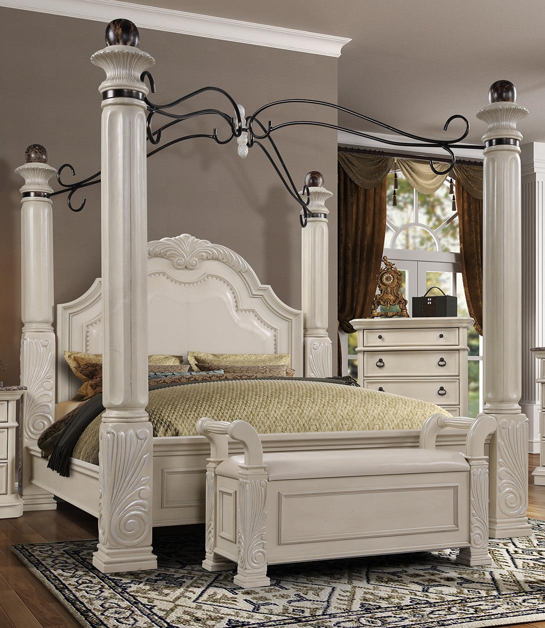 Classic, Traditional Poster Bed B6006 B6006-Q in Antique White 