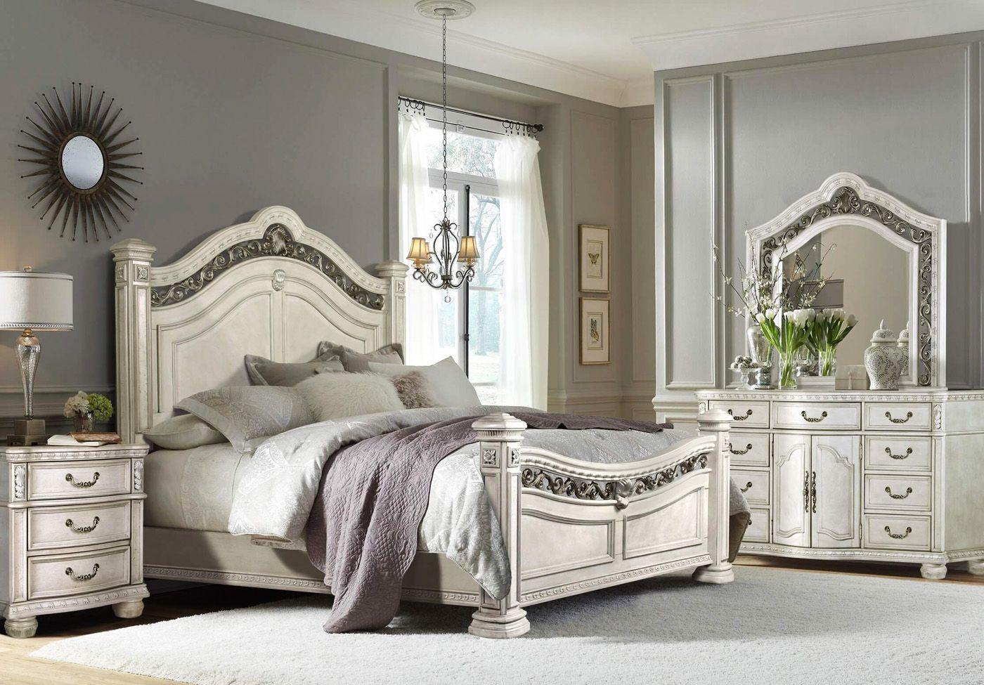 Classic, Traditional Poster Bedroom Set B162 B162-Q-NDM-4PC in Antique White 