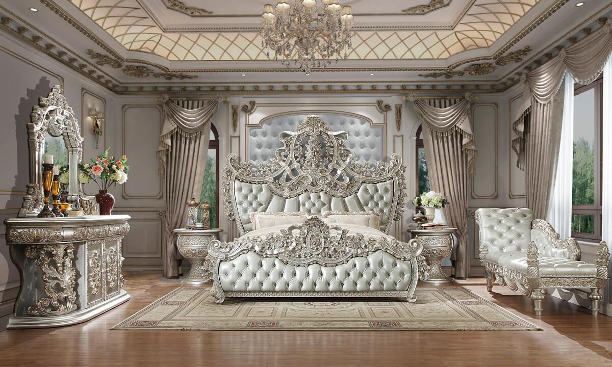 

    
Baroque Belle Silver CAL KING Bedroom Set 6Pcs w/ Chest Homey Design HD-8088
