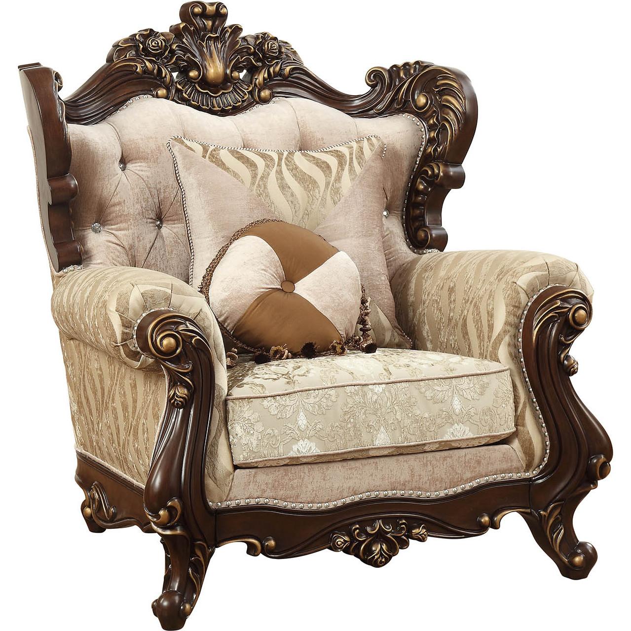 Classic, Traditional Arm Chair Shalisa 51052 51052-Shalisa in Walnut, Tan, Beige Fabric