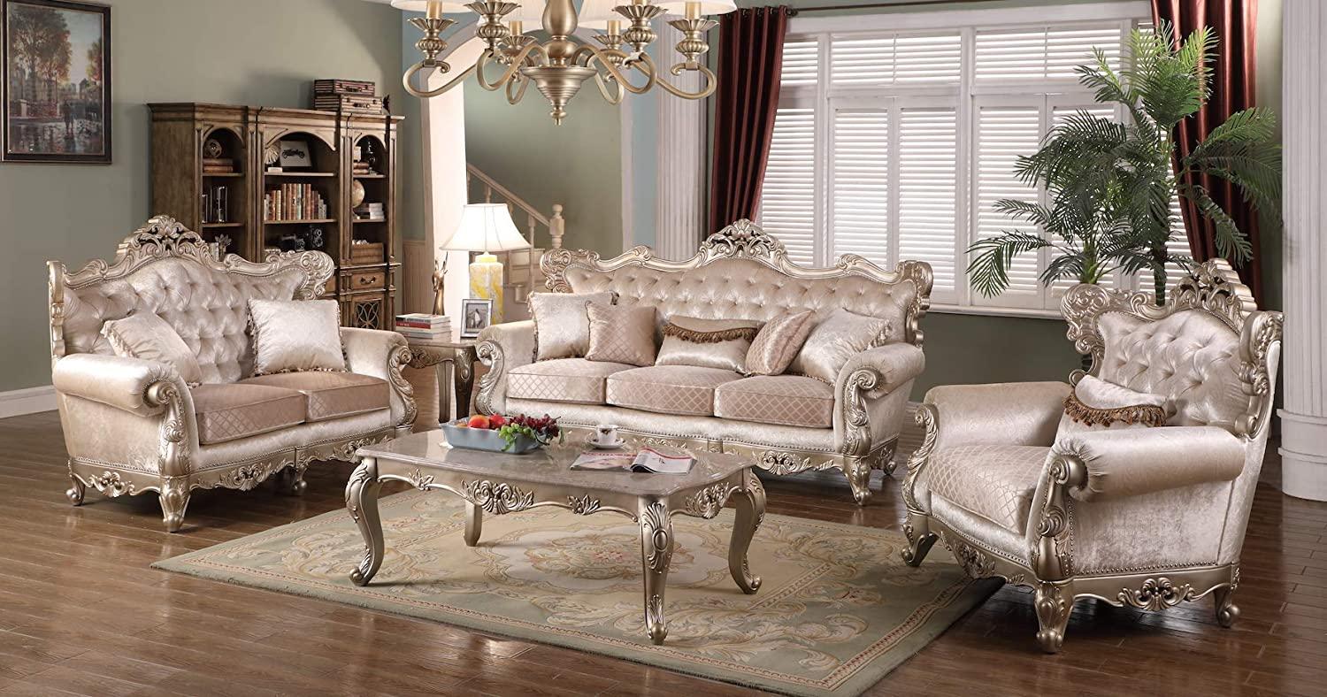 

    
Beige Finish Wood Sofa Set 4Pcs w/Coffee Table Transitional Cosmos Furniture Emily
