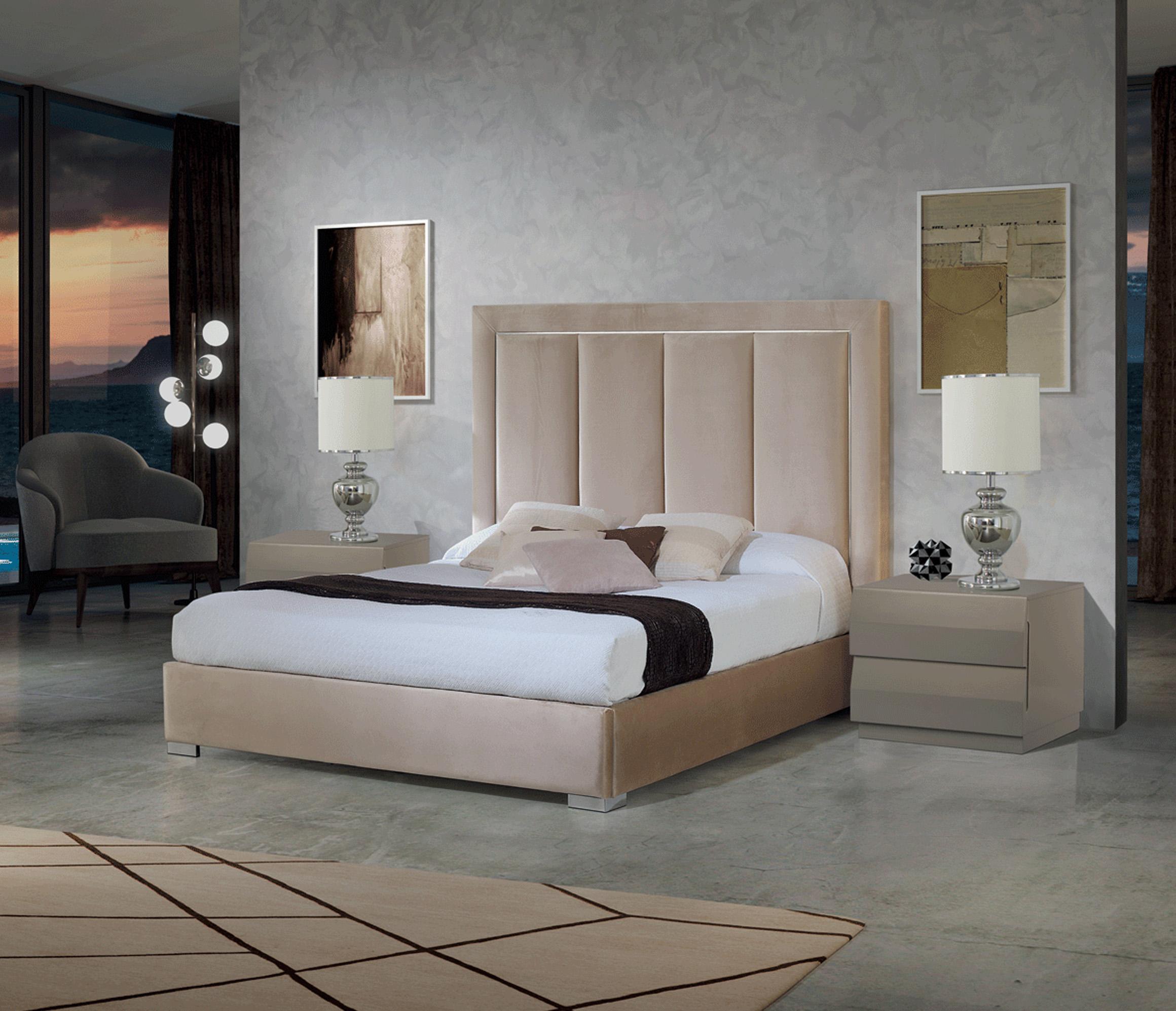 Contemporary, Modern Storage Bedroom Set MONICABEDQS MONICABEDQS-2N-3PC in Champagne, Beige Microfiber