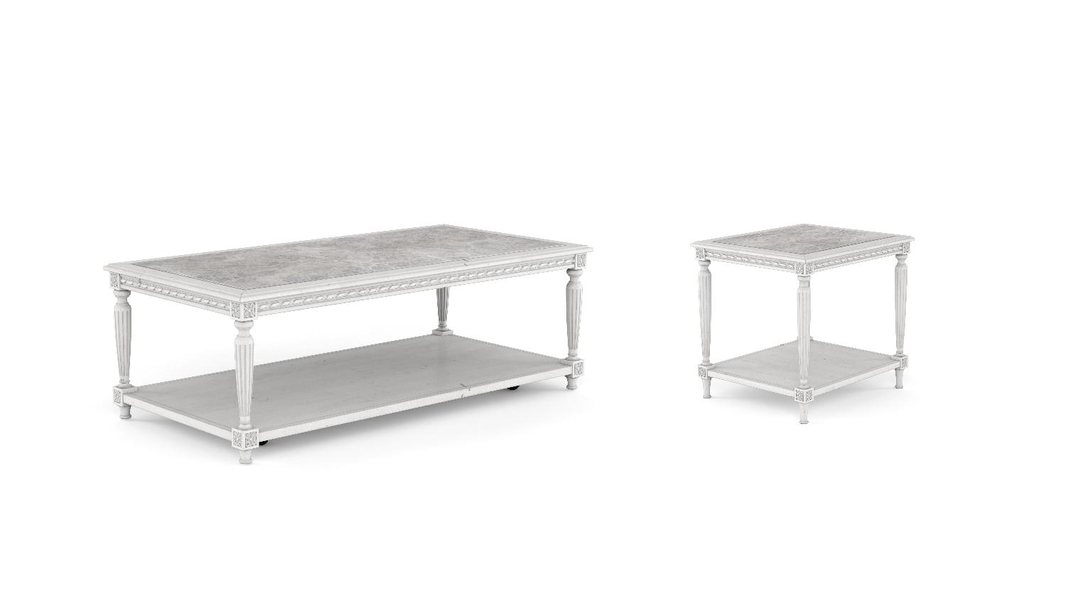 Modern, Classic, Traditional Coffee Table and End Table Set Somerton 303300-2824-2pcs in White, Beige 