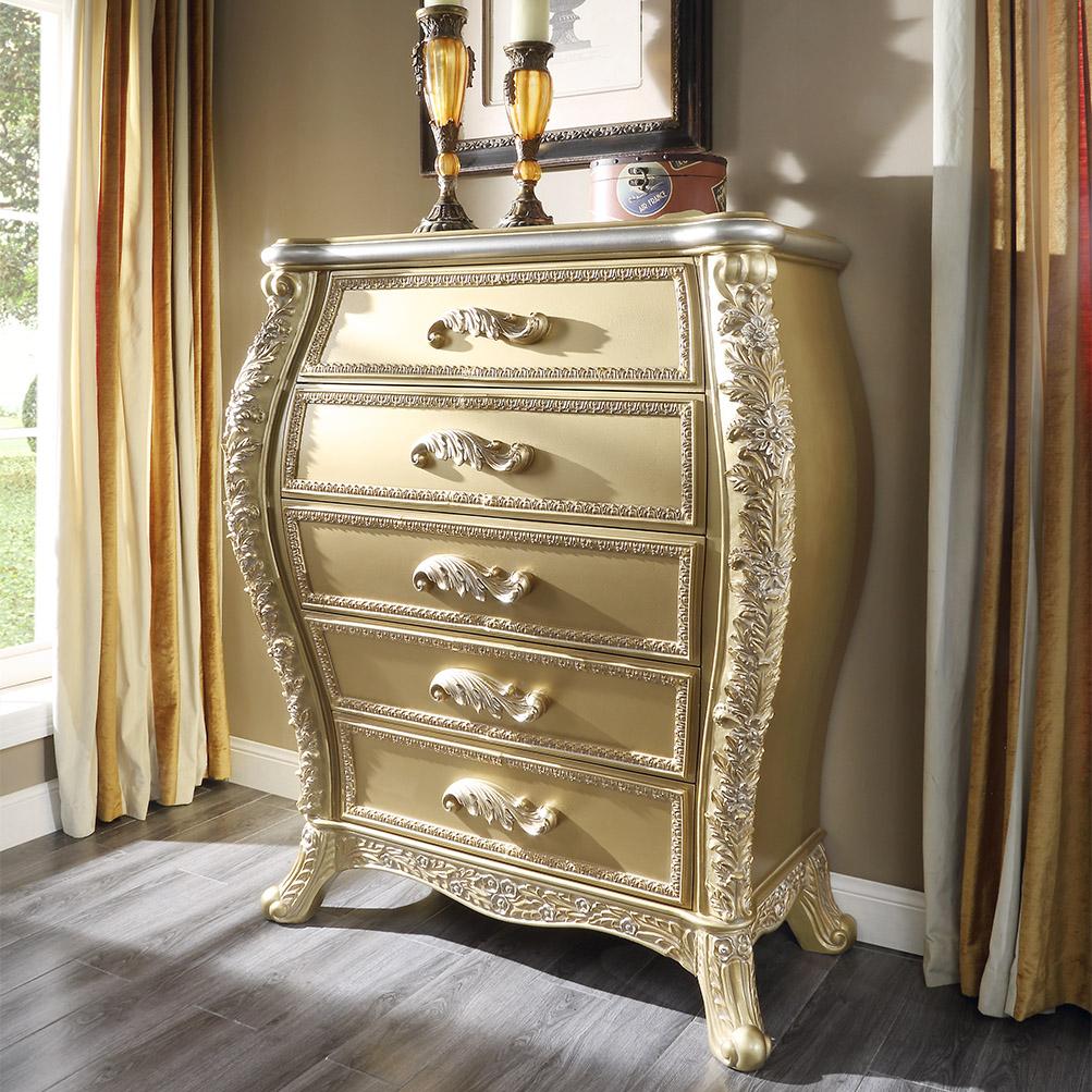 

    
HD-EK1801-6PC Antique Gold & Leather King Bedroom Set 6Pcs Traditional Homey Design HD-1801
