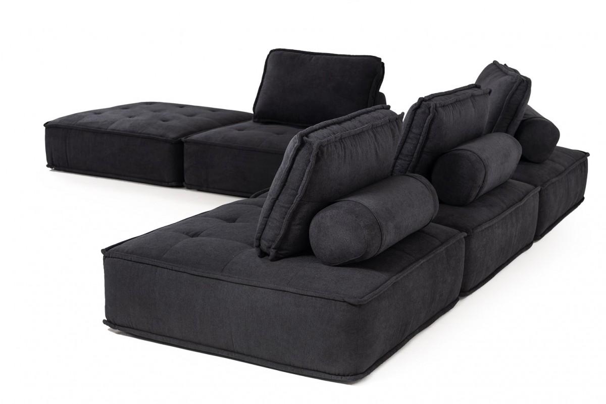 Contemporary, Modern Sectional Sofa Divani Casa Nolden VGKNK8542-BLK in Black Fabric
