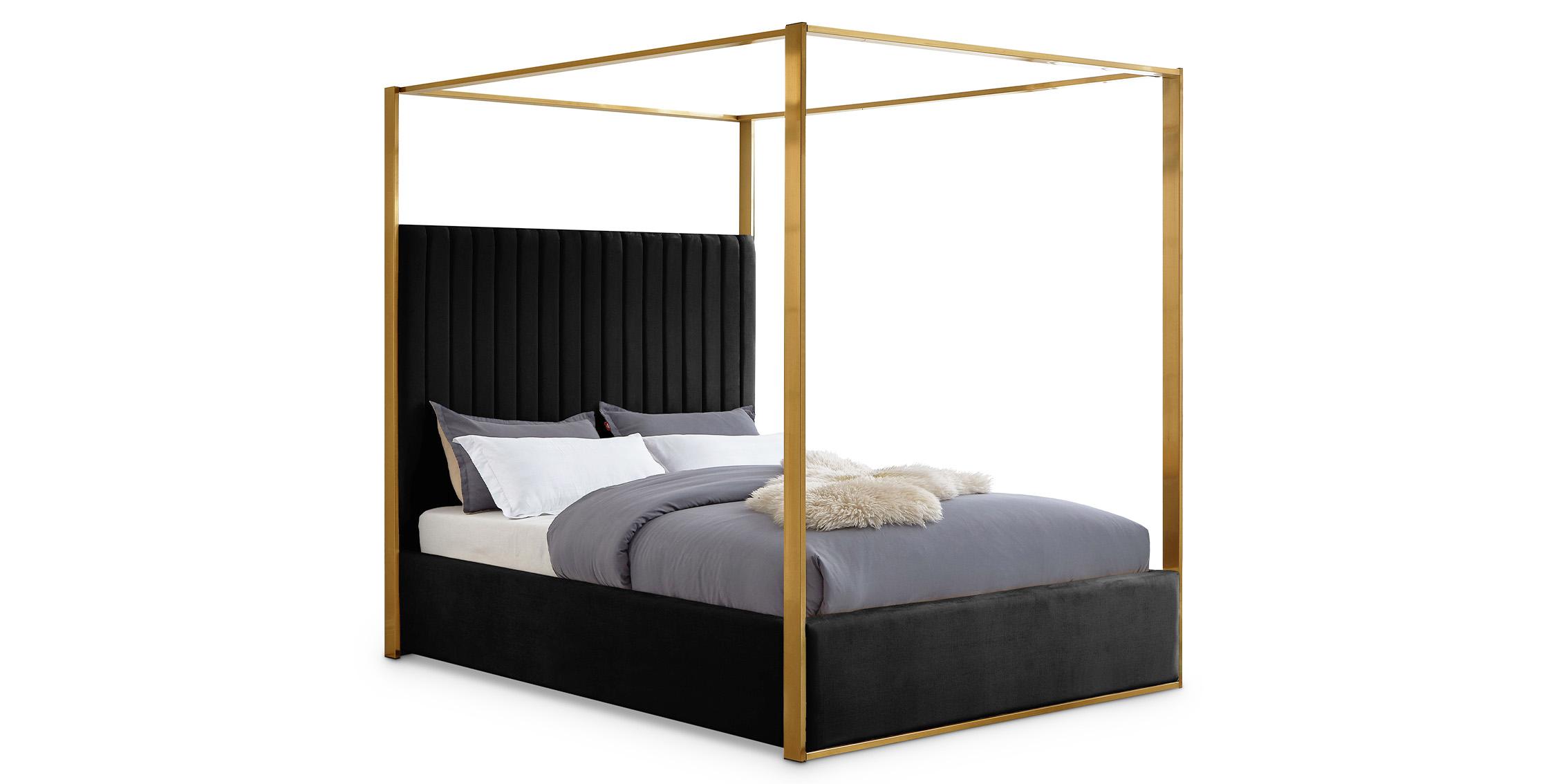 Contemporary, Modern Poster Bed JONES JonesBlack-Q JonesBlack-Q in Gold, Black Velvet