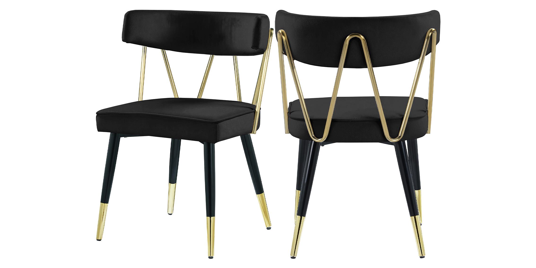 Contemporary Dining Chair Set RHEINGOLD 854Black-C 854Black-C in Gold, Black Velvet