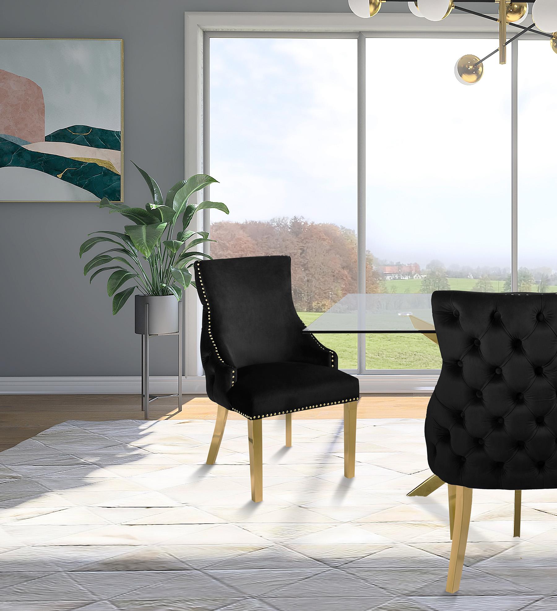 

    
Black Velvet Tufted Dining Chair Set 2Pcs TUFT 730Black-C Meridian Contemporary
