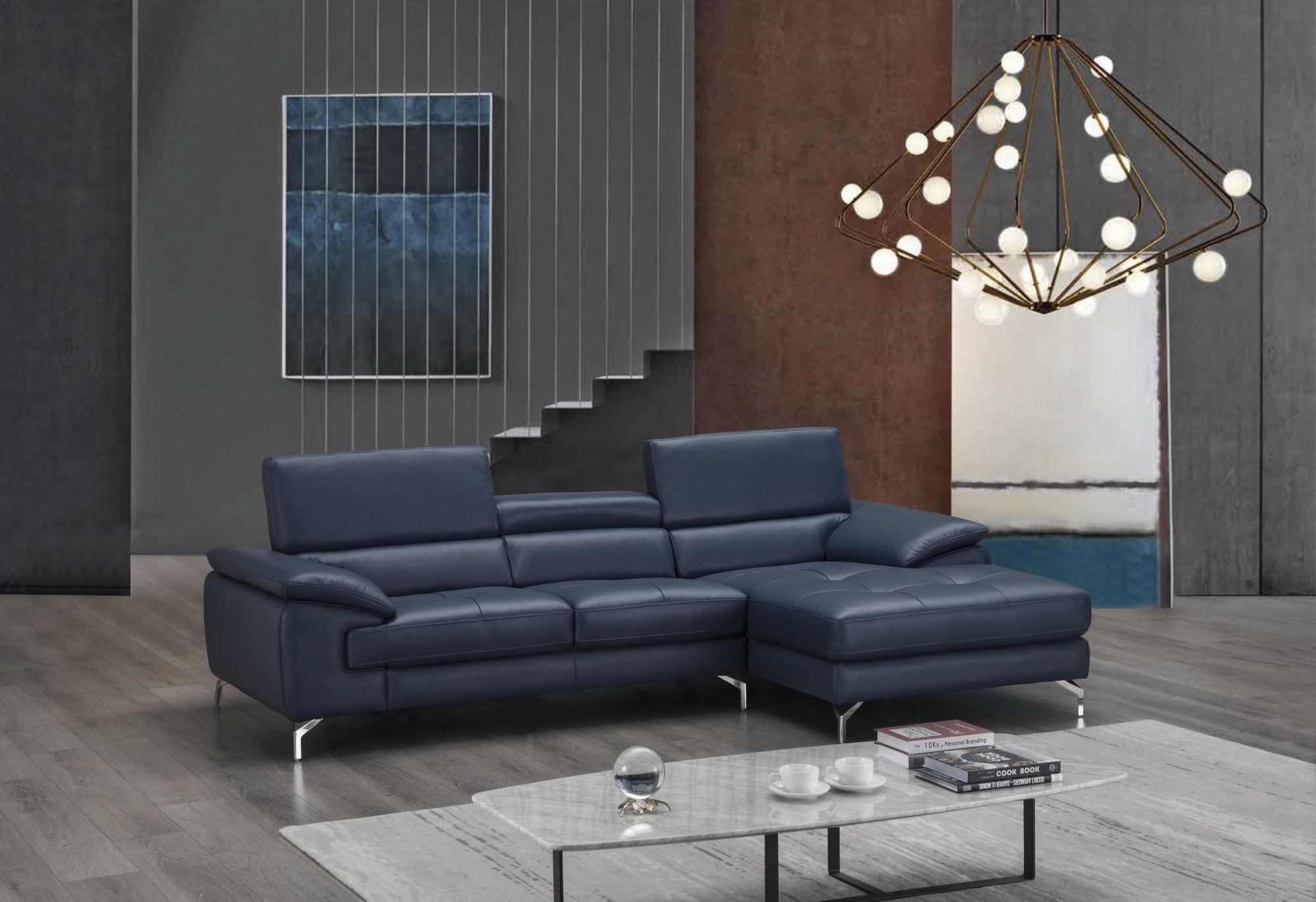 

    
Blue Full Top Grain Italian Leather Sectional Sofa LHC Contemporary J&M A973b
