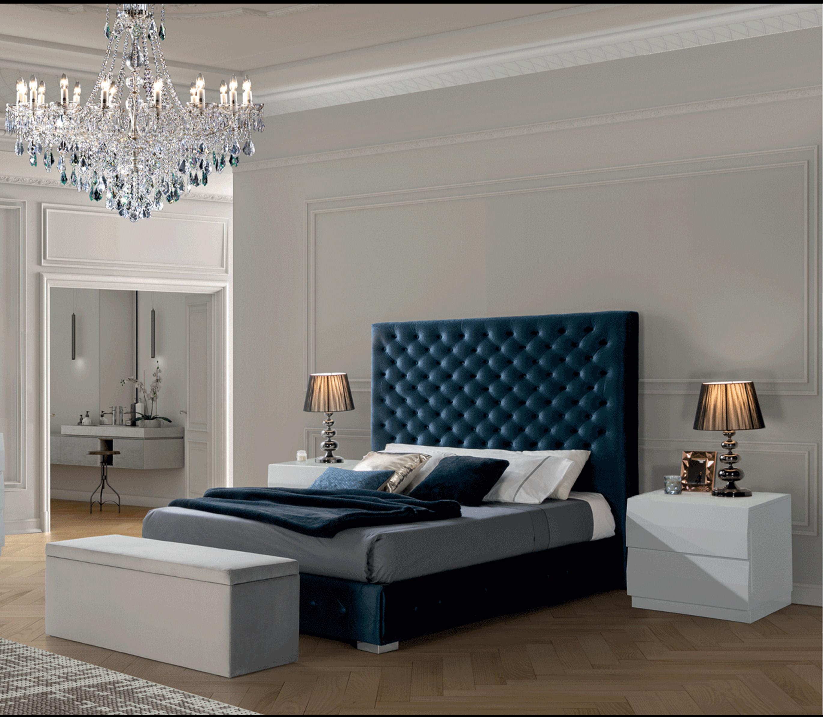 Contemporary, Modern Storage Bedroom Set LEONORBEDKSBLUE LEONORBEDKSBLUE-2N-3PC in White, Blue Microfiber