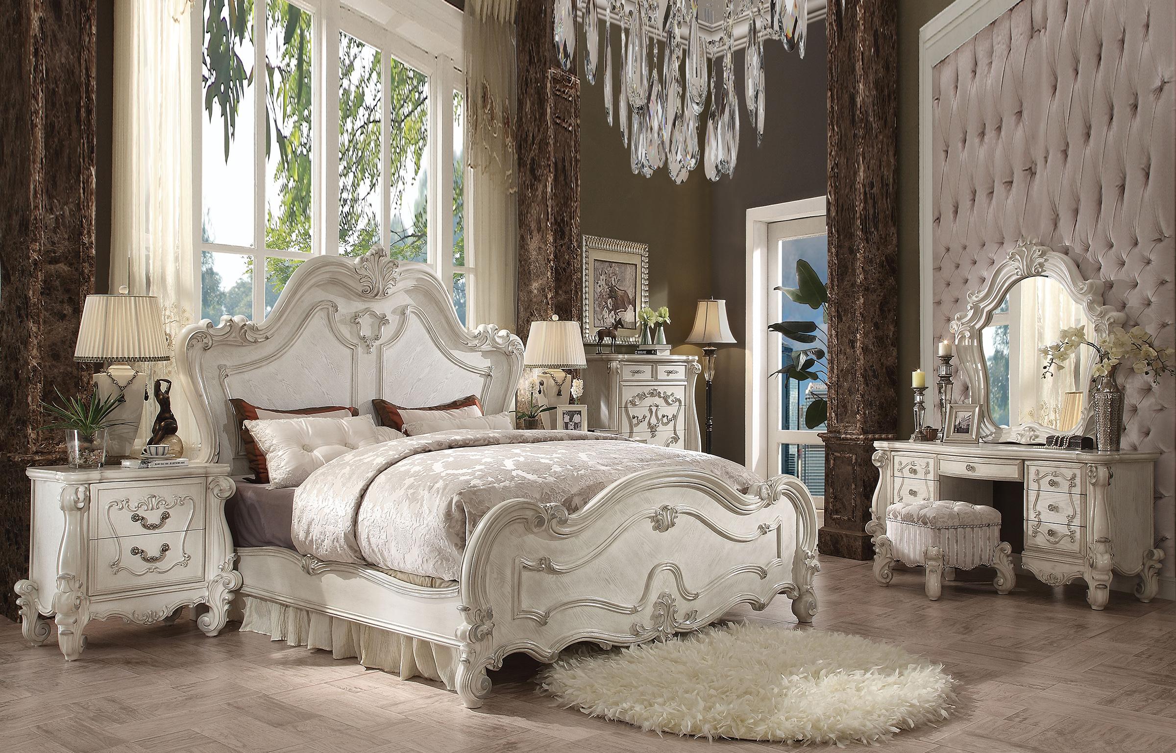 Classic, Traditional Panel Bedroom Set Versailles-21760Q Versailles-21760Q-Set-5 in Bone, White 