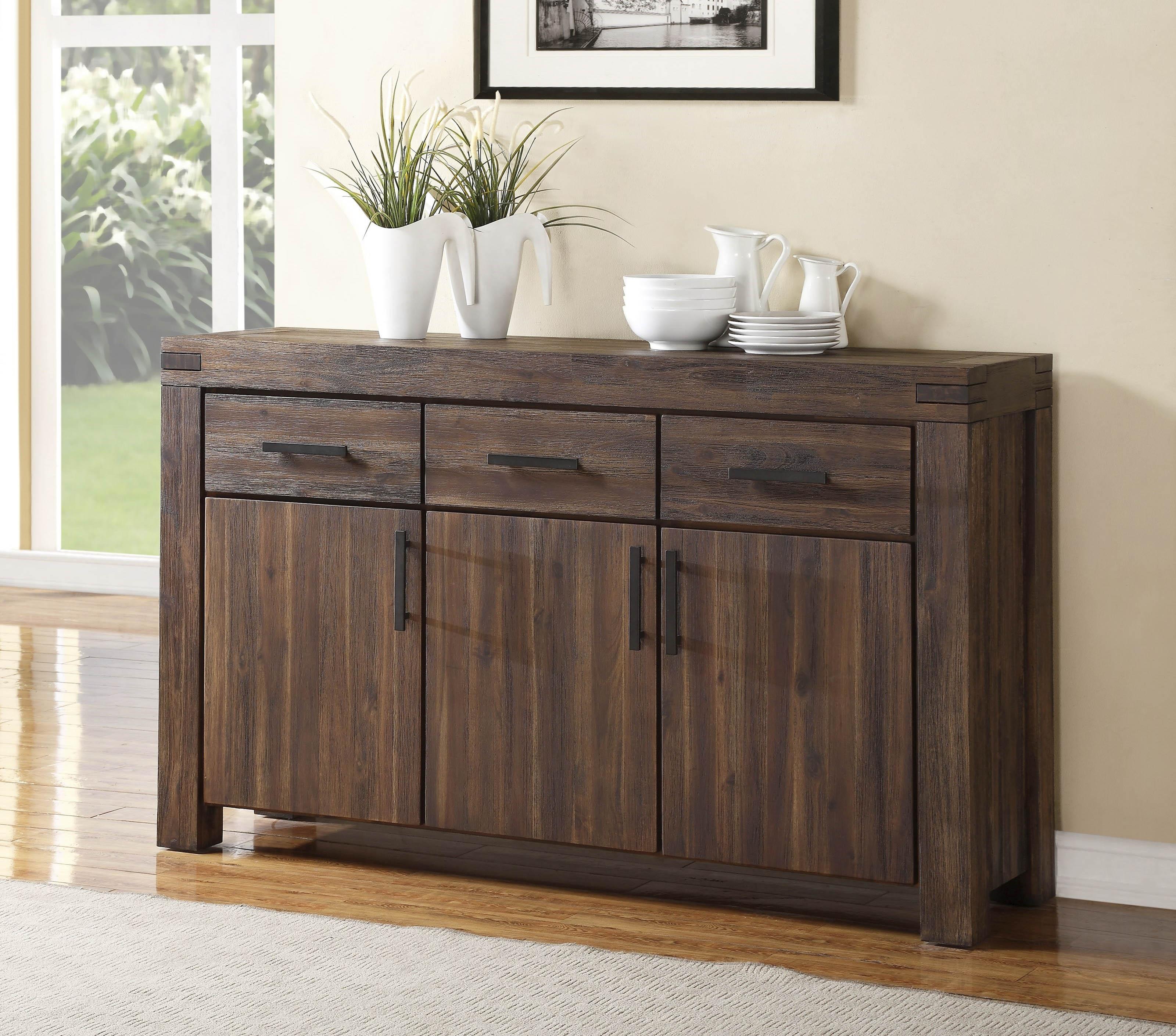 

    
Brick Brown Finish Acacia Solids 3-Door Sideboard w/ 3 Drawers  MEADOW by Modus Furniture
