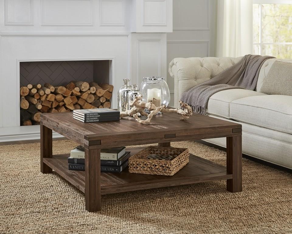 

    
Brick Brown Finish Acacia Solids Coffee Table Set 2Pcs MEADOW by Modus Furniture
