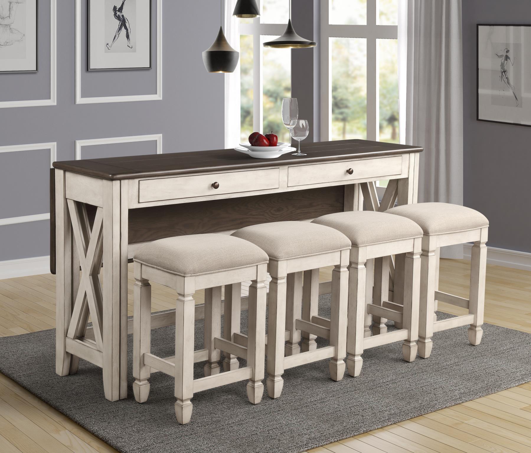 Transitional, Farmhouse Counter Table Set WAVERLY 5908-532 5908-532 in Brown, Beige Fabric