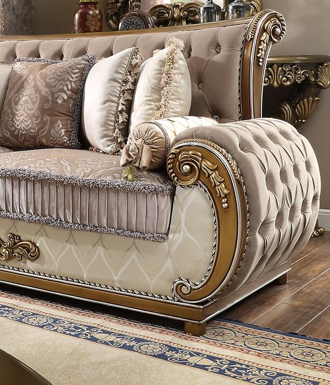 

    
Brown & Beige Tufted Sofa Carved Wood Traditional Homey Design HD-25

