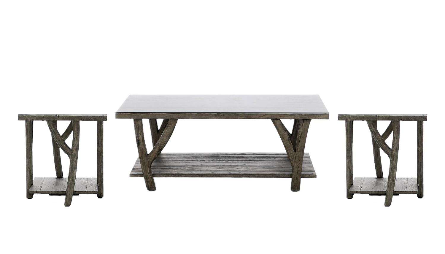 

    
Brown Branch Leg Style Wood Coffee Table Set by Modus Bridger EB5221-3pcs
