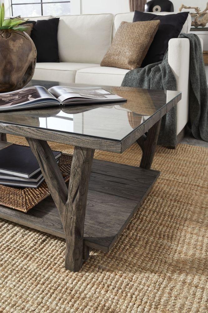 

    
EB5221 Brown Branch Leg Style Wood Coffee Table w/ Glass Table by Modus Bridger EB5221
