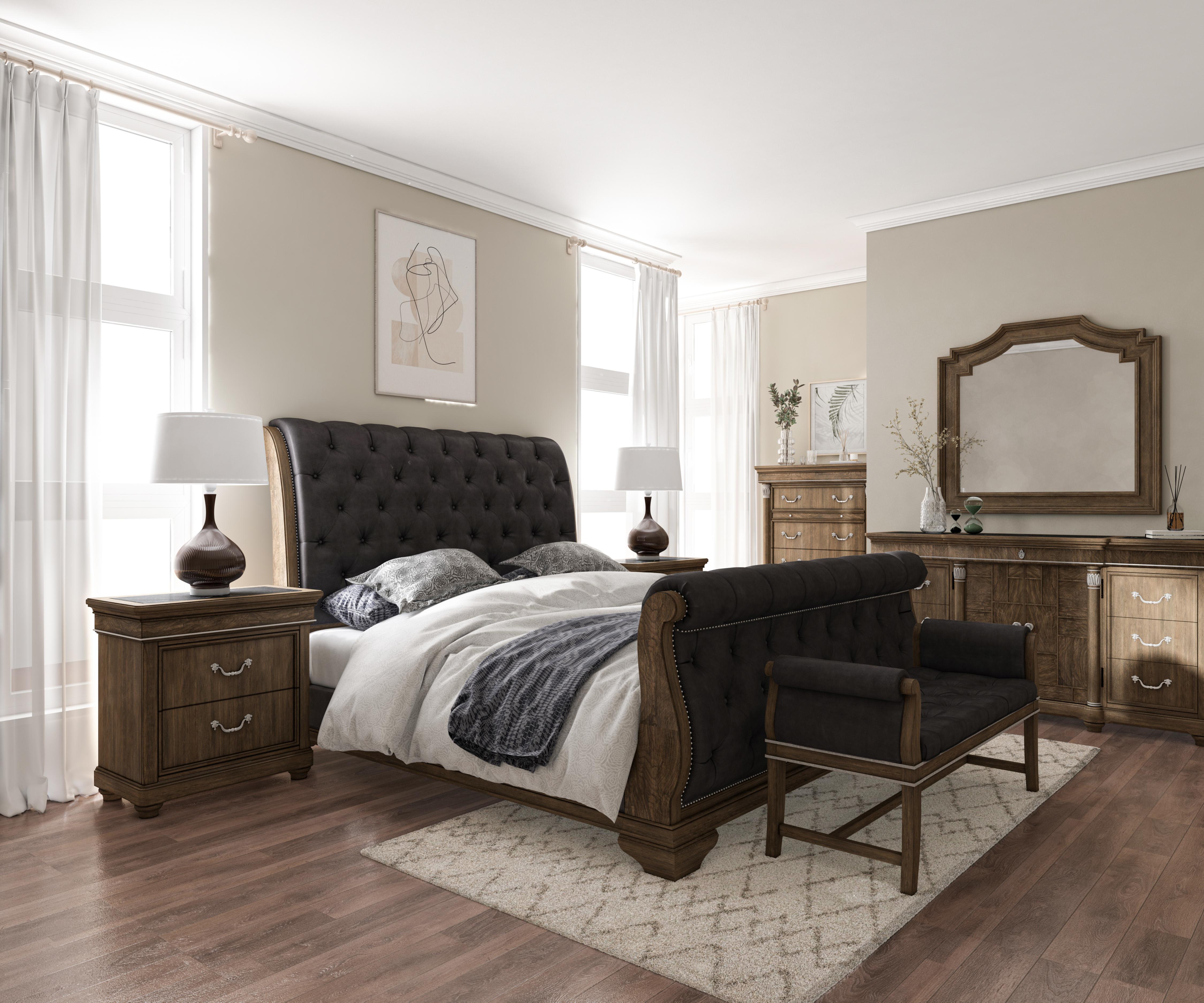 Modern, Transitional Sleigh Bedroom Set Belmont Mahogany 275145-2316-BR-2NDMC-6PCS in Brown Fabric