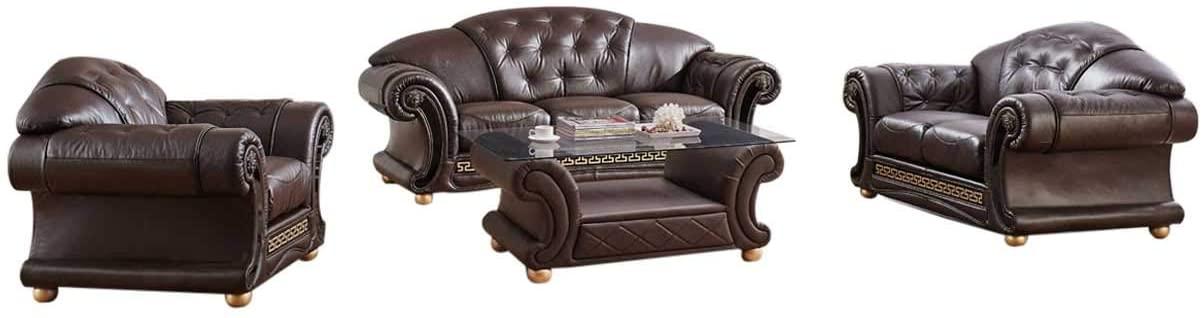 Traditional Sofa Loveseat Chair and Coffee Table Apolo ESF-Apolo Brown-4PC in Dark Brown Leather