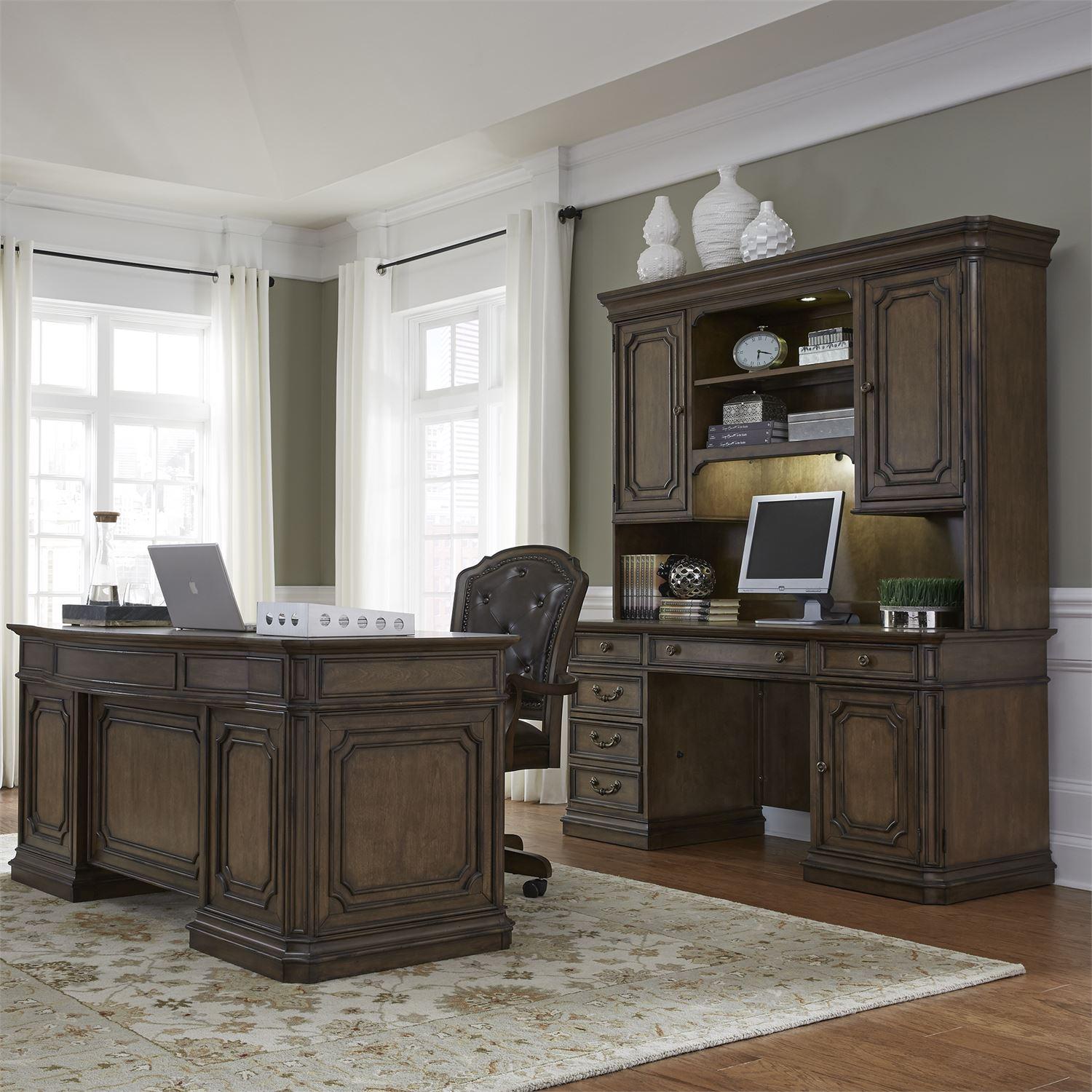 

    
Antique Toffee Finish Executive Desk Set 5 Pcs Amelia (487-HOJ) Liberty Furniture
