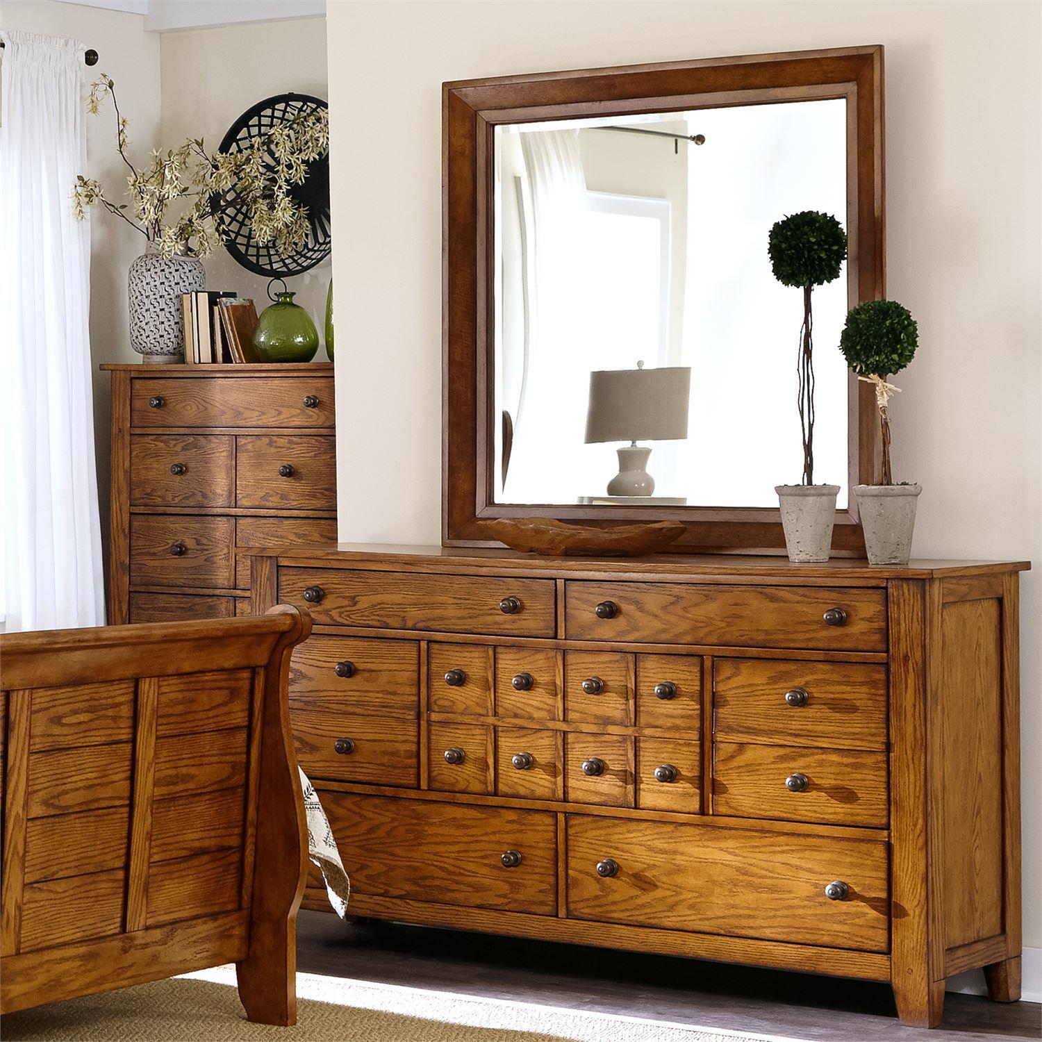 

    
Aged Oak Queen Sleigh Bed Set 3Pcs Grandpas Cabin 175-BR Liberty Furniture
